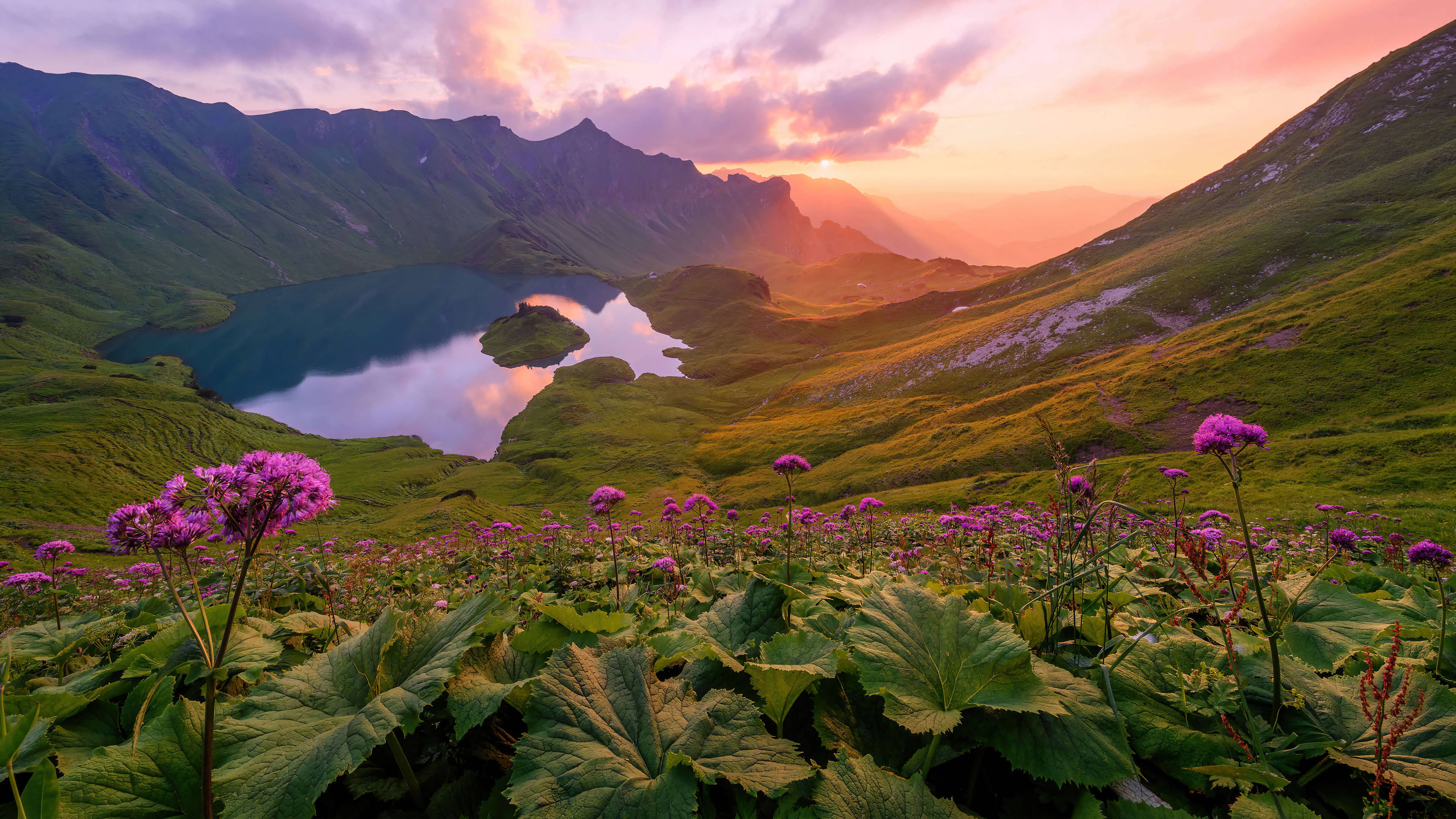 Live 4K UHD, verdant fields, mountain lake, 4K Desktop Wallpaper