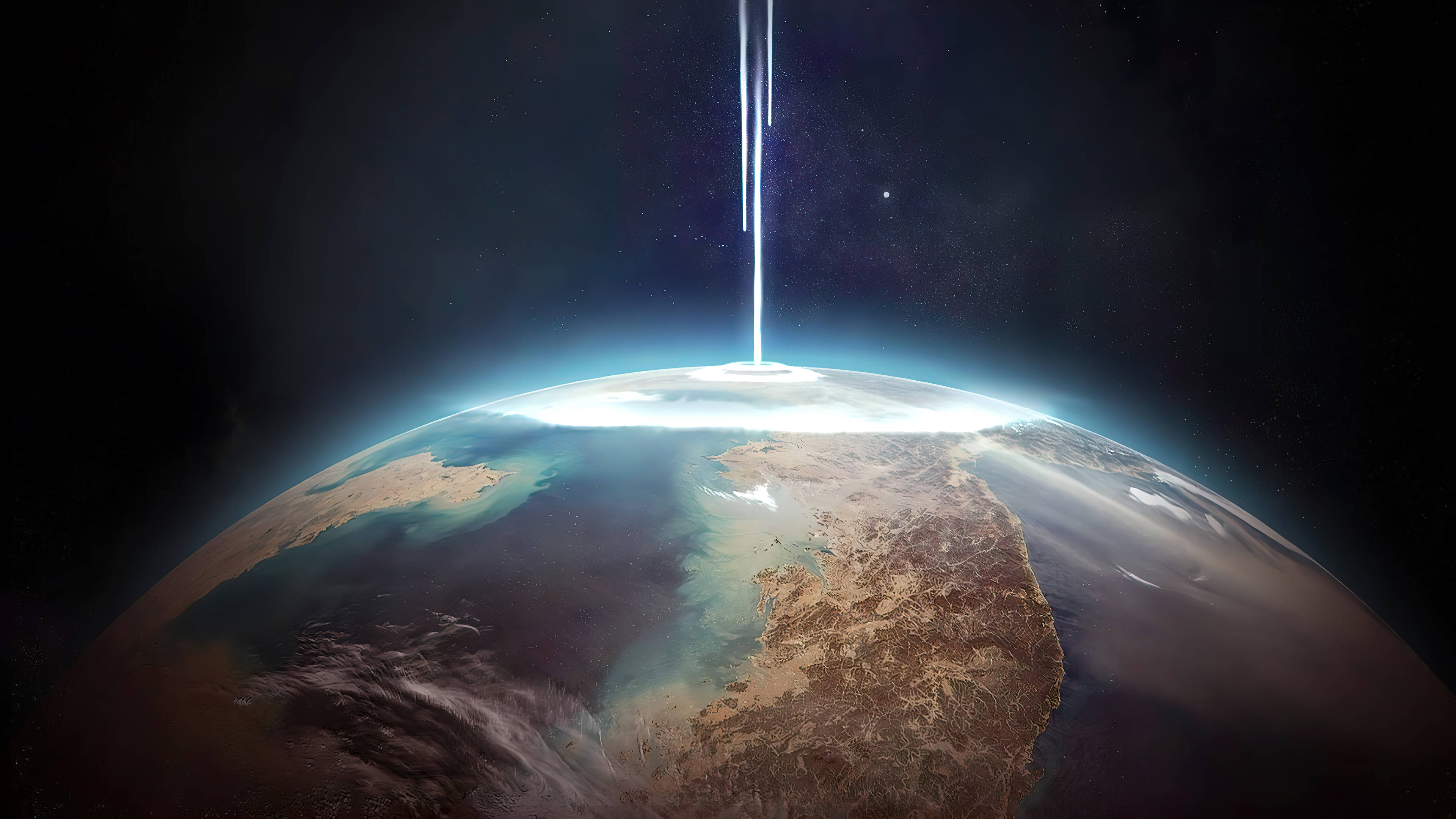 Live 4K UHD, orbital bombing, glowing beam of light, 4K Desktop Wallpaper