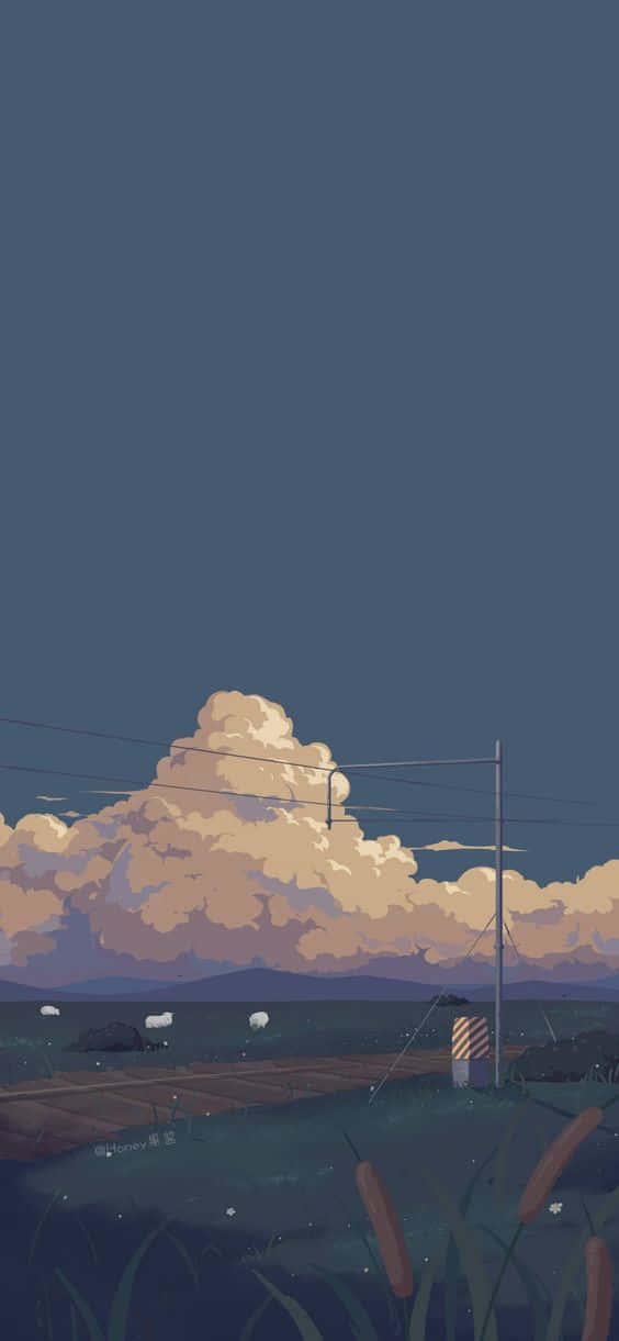 Live Aesthetic, twilight landscape, fluffy golden clouds, SD Phone Wallpaper