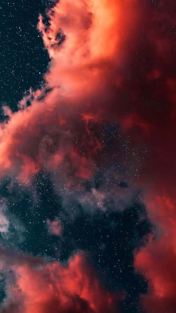 Live Aesthetic, Red Orange Night Sky, Vibrant red nebula clouds, SD Phone Wallpaper