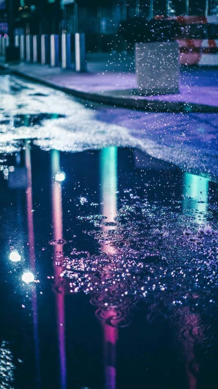 neon-drenched city, puddle of water, street at night, HD Phone Wallpaper