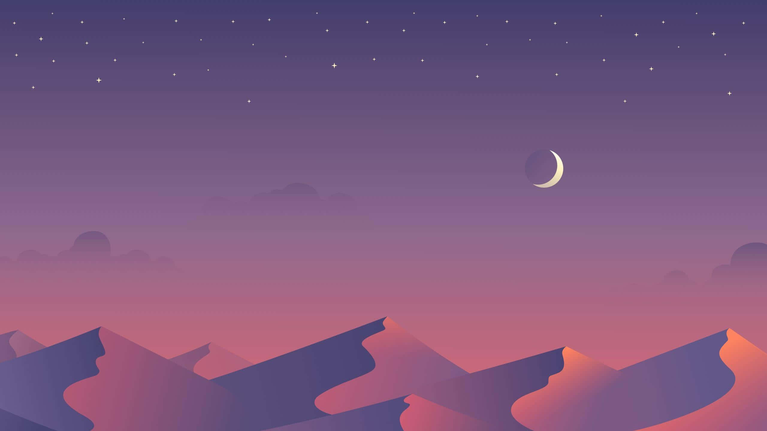 Live Aesthetic, Desert Night Moon Landscape, purple mountains, 2K Desktop Wallpaper