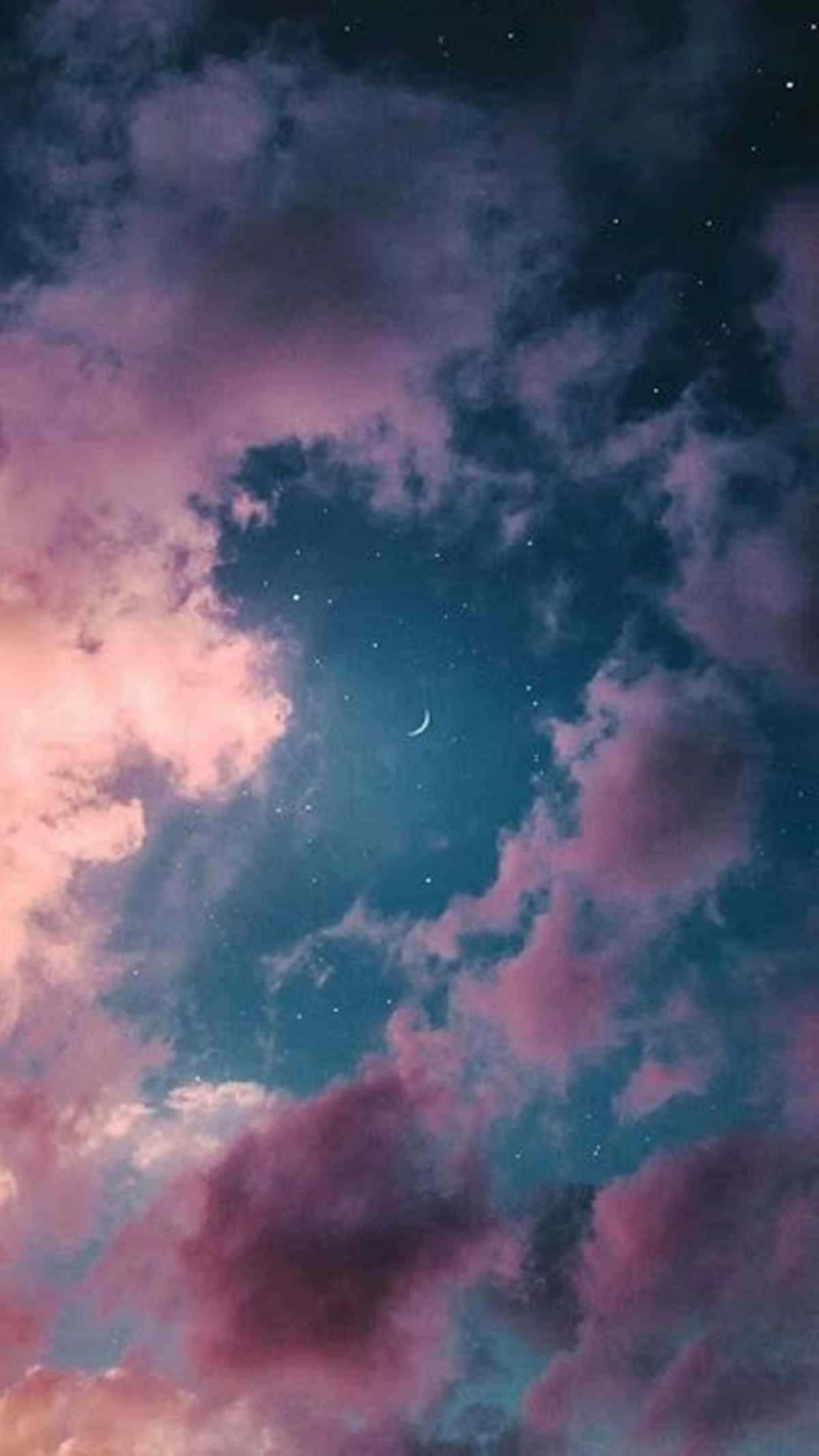 pink and purple sky, teal clouds, stars, Full HD Phone Wallpaper