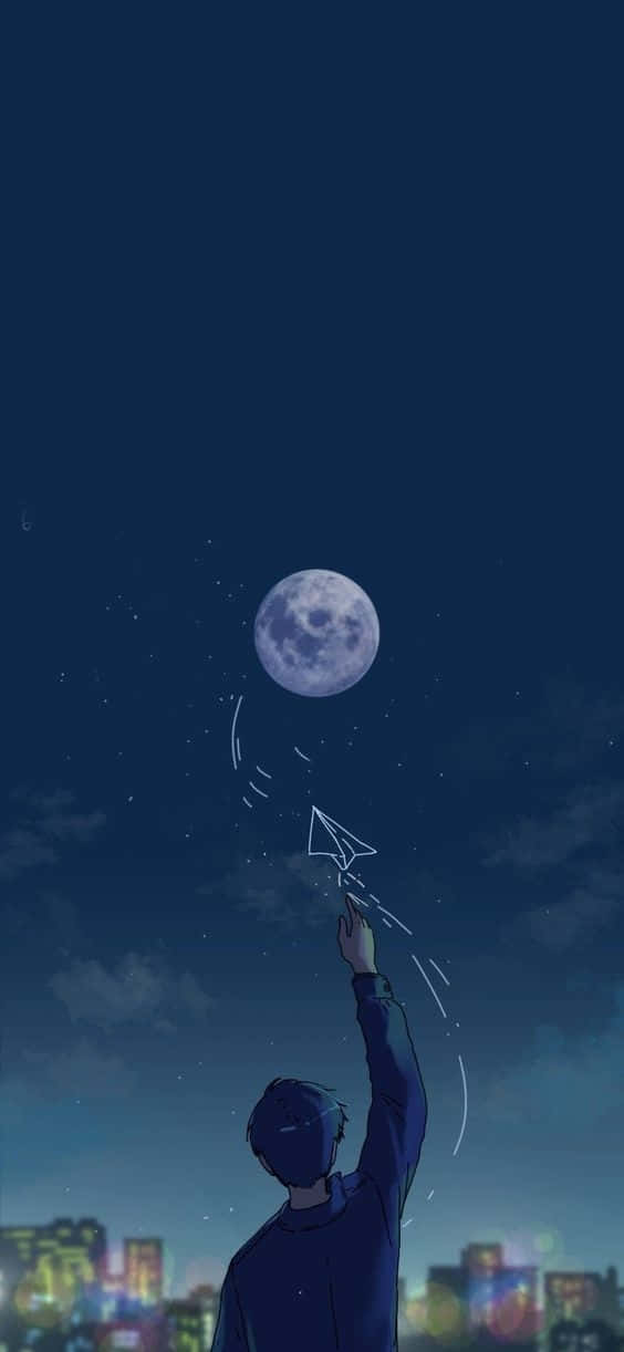 Live Aesthetic, city at night, glowing full moon, SD Phone Wallpaper