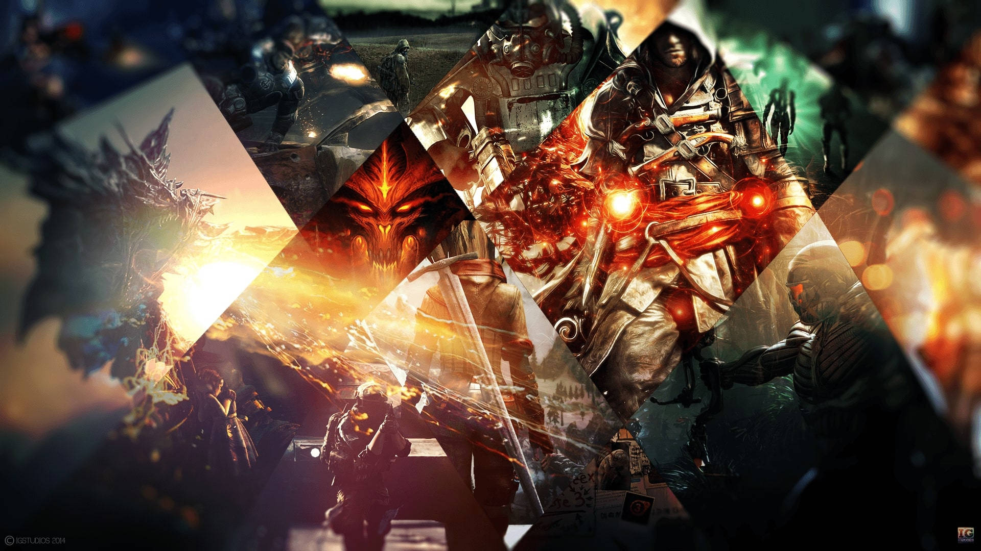 Live Gaming, geometric collage, armored warriors, Full HD Desktop Wallpaper