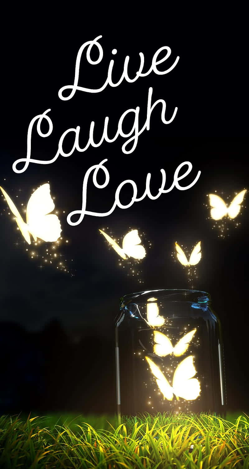 Live Laugh Love, glowing butterflies, glass jar, HD Phone Wallpaper