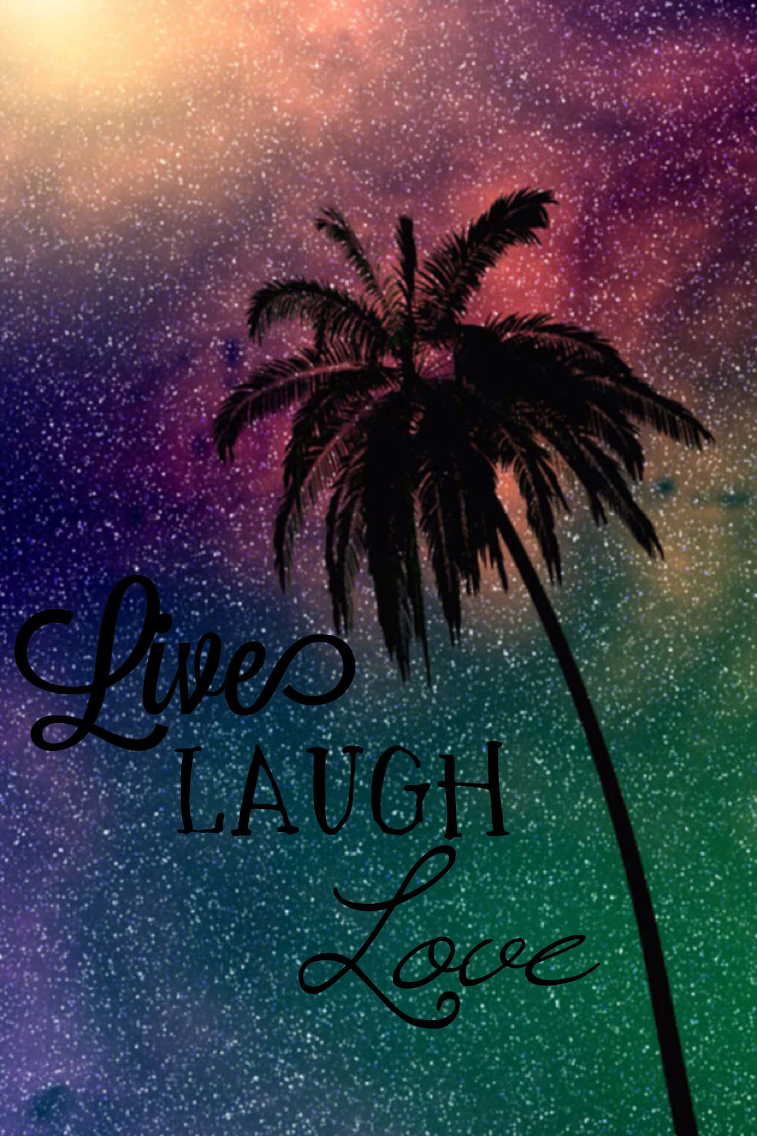live laugh love, palm tree silhouette, vibrant starry sky, Full HD Phone Wallpaper