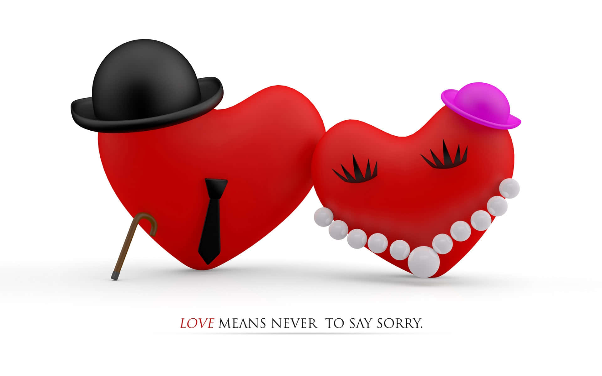 red hearts, gentleman and lady, bowler hats, Full HD Desktop Wallpaper