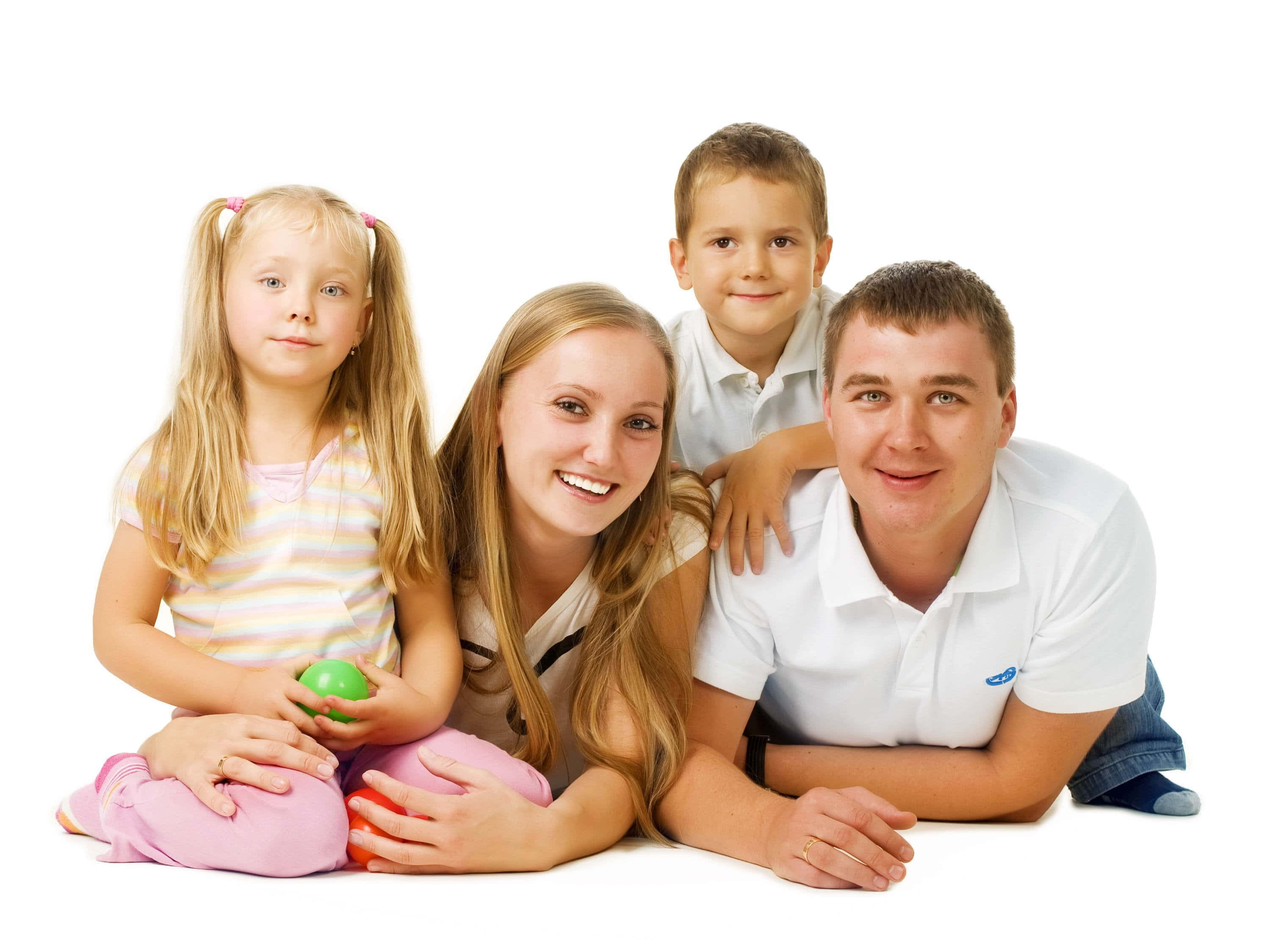 family of four, white background, bright smiles, 2K Desktop Wallpaper