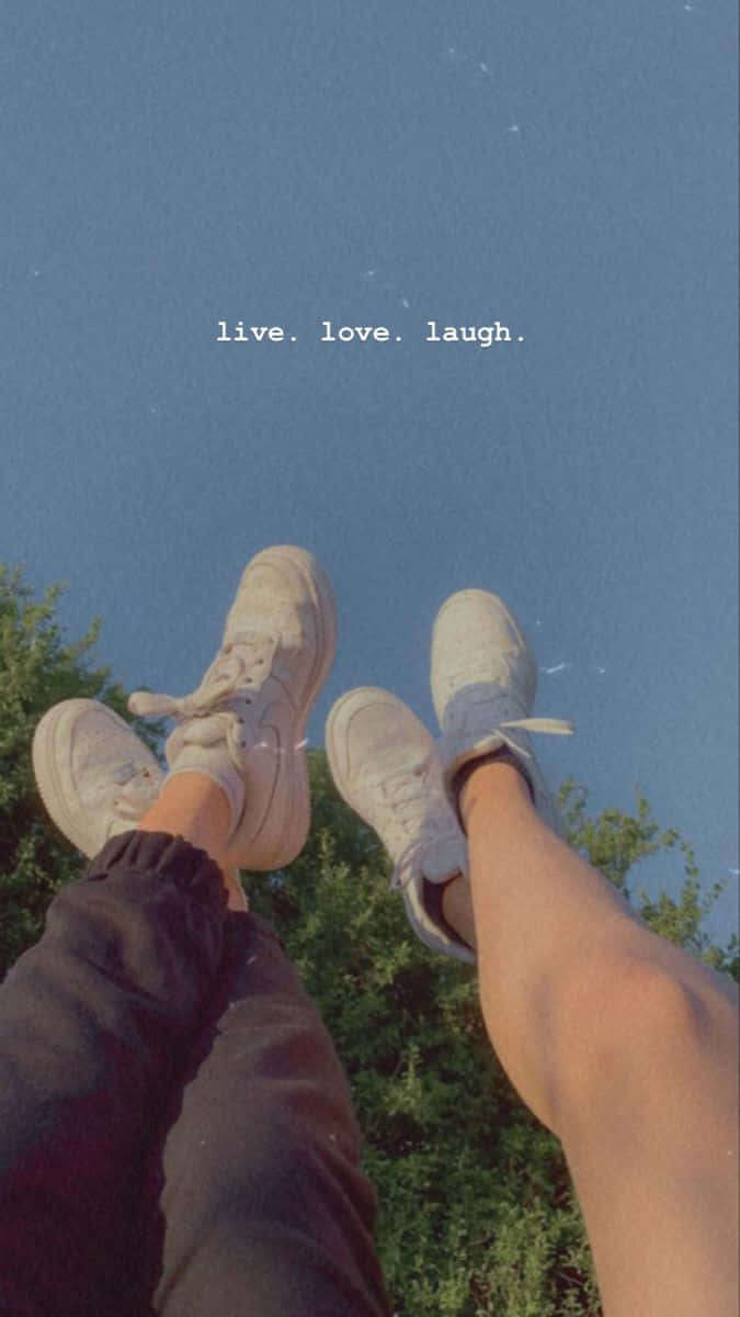Live Love Laugh, white sneakers, clear blue sky, SD Phone Wallpaper