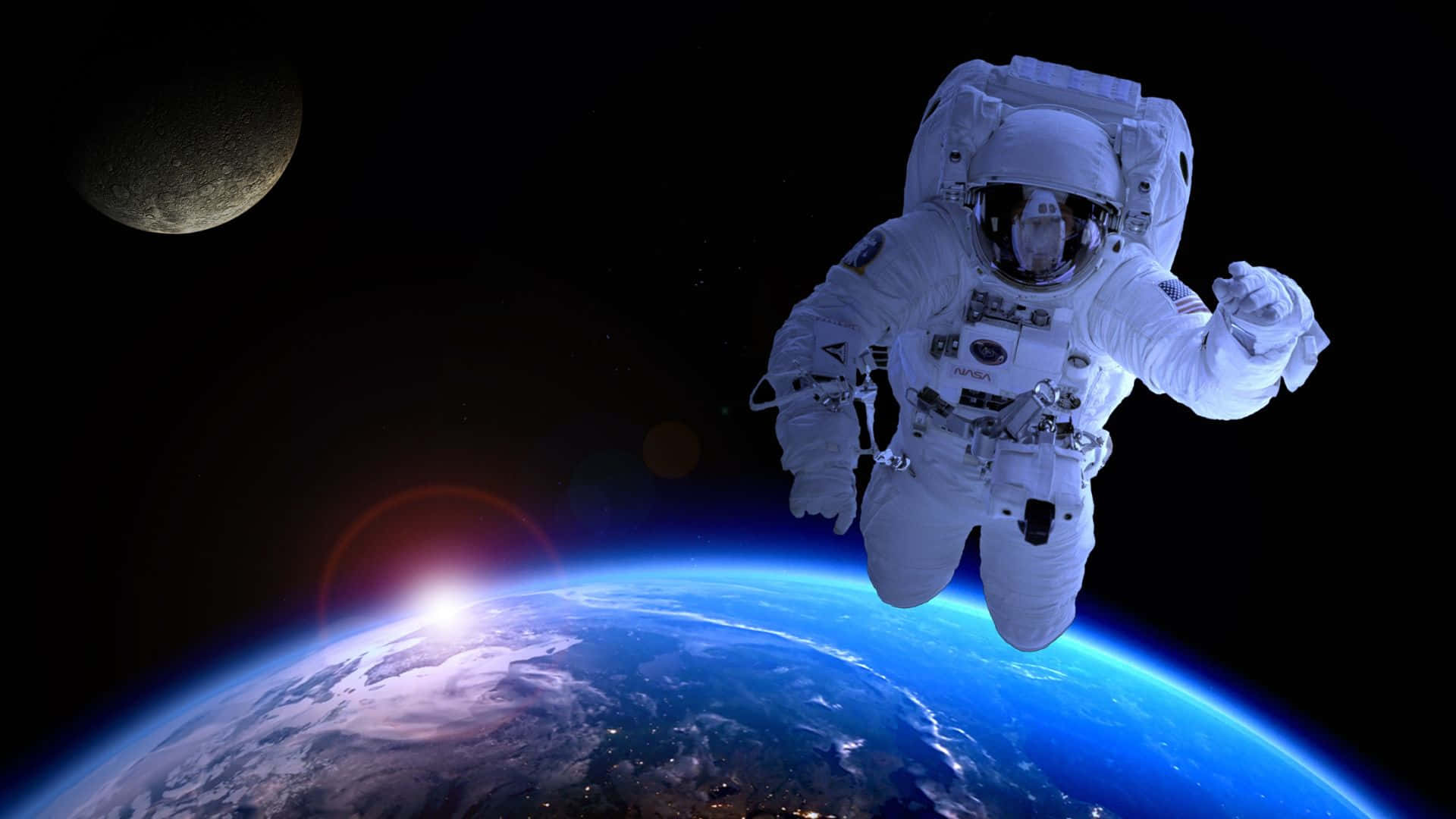 Live Space, astronaut, Earth, Full HD Desktop Wallpaper