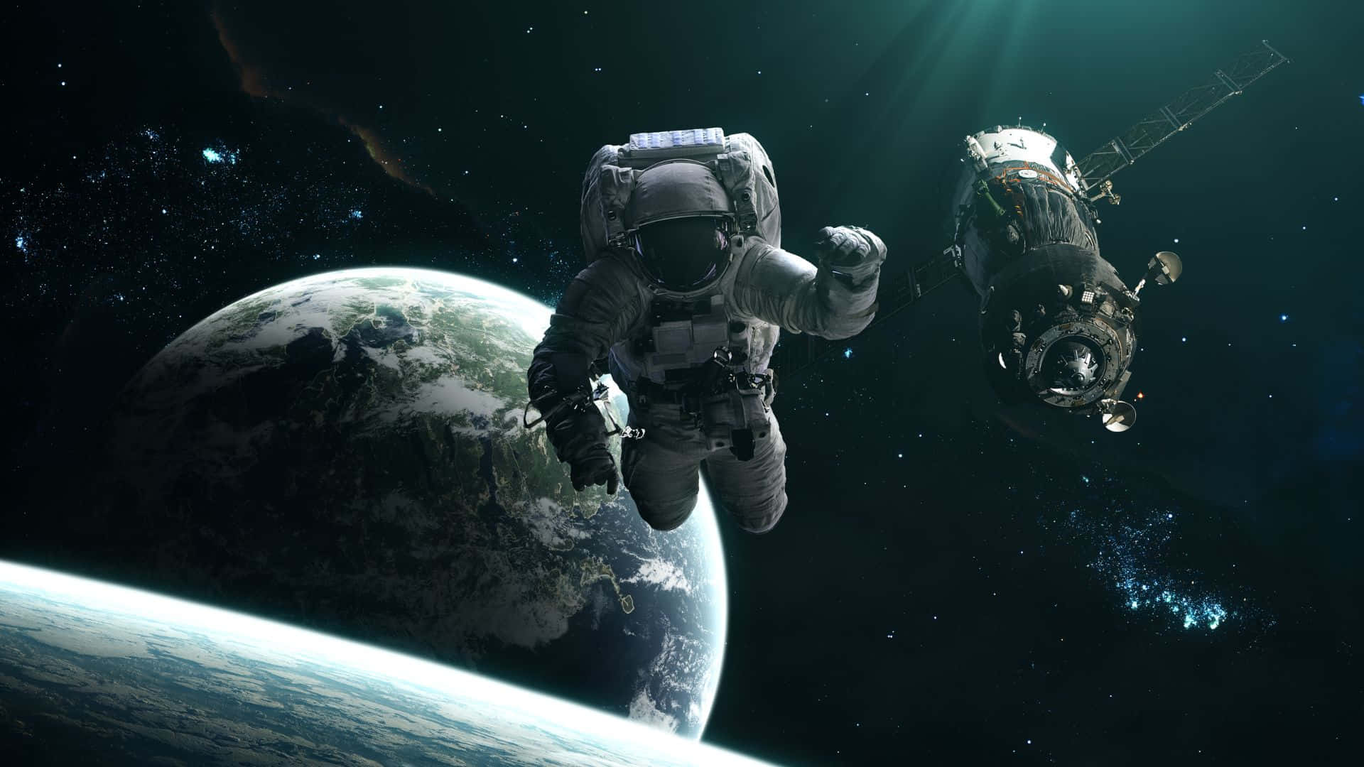 Live Space, astronaut, satellite, Full HD Desktop Wallpaper