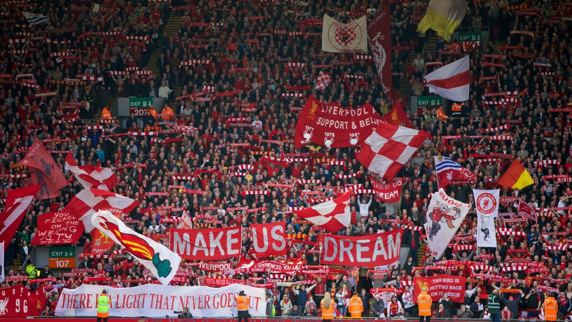 Liverpool FC, red and white, scarves, Full HD Desktop Wallpaper