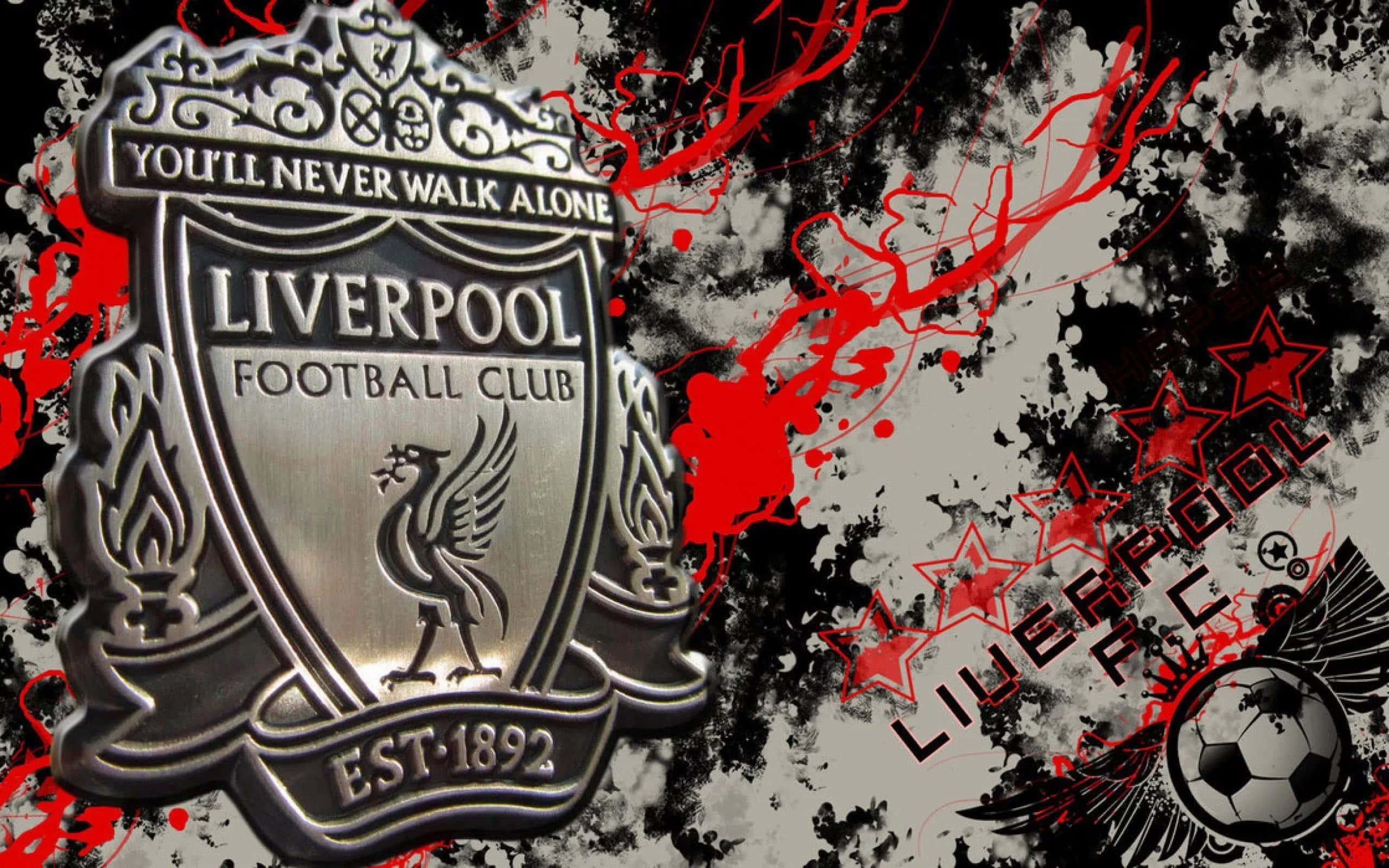Liverpool FC, red splatter, stars, 2K Desktop Wallpaper