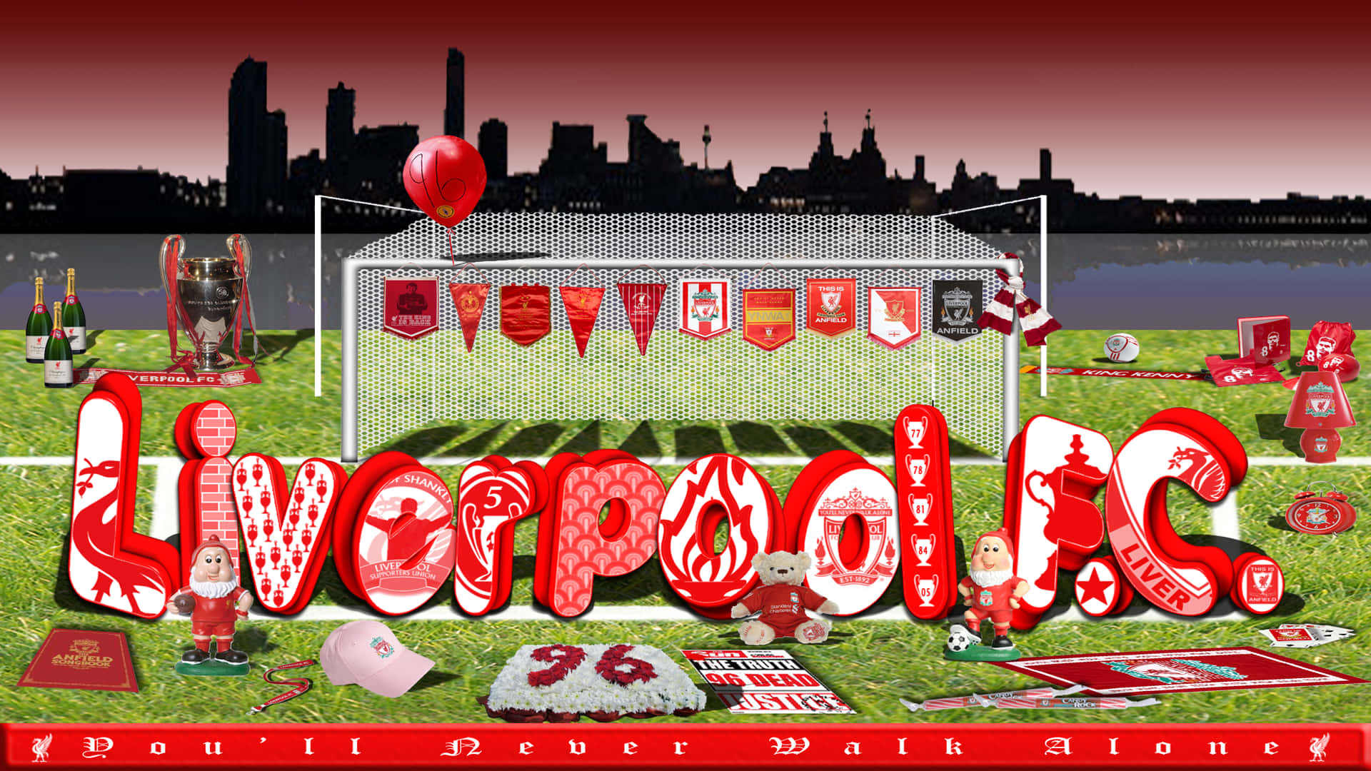 Liverpool FC, football pitch, city skyline, Full HD Desktop Wallpaper
