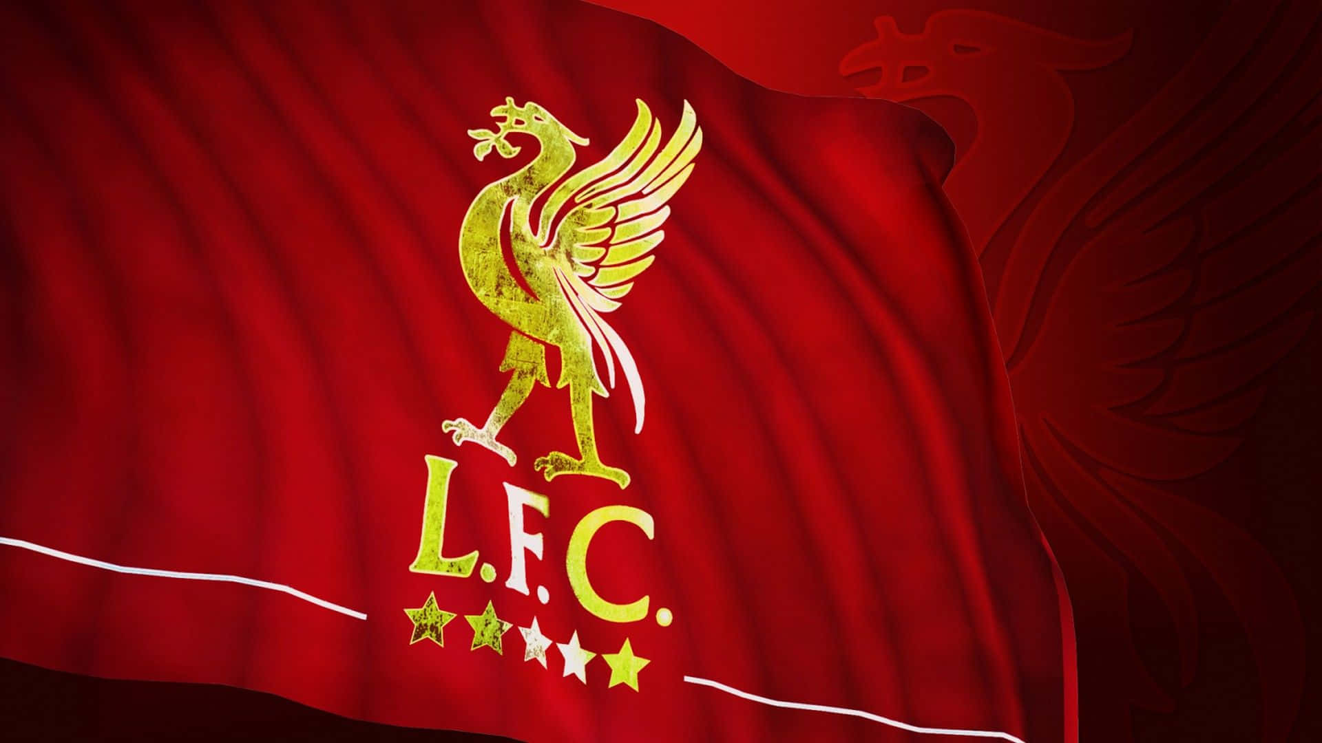 Liverpool FC, golden Liver Bird emblem, L.F.C. text, Full HD Desktop Wallpaper