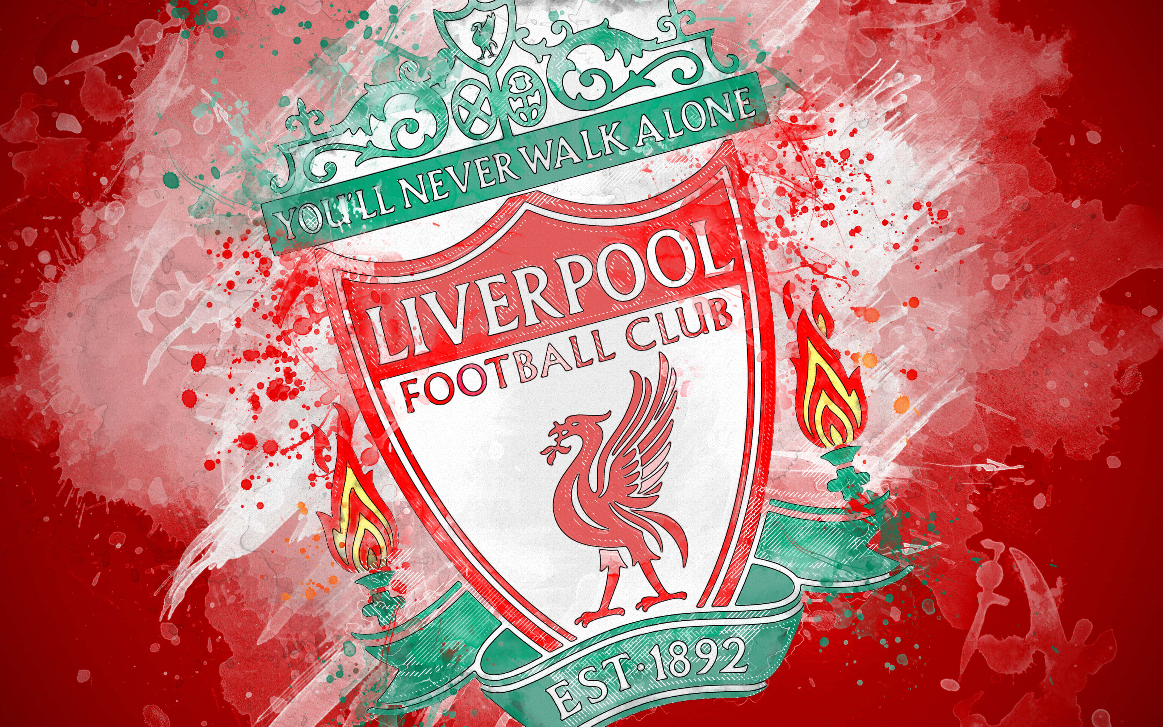 Liverpool FC, crest, flaming torches, 4K Desktop Wallpaper