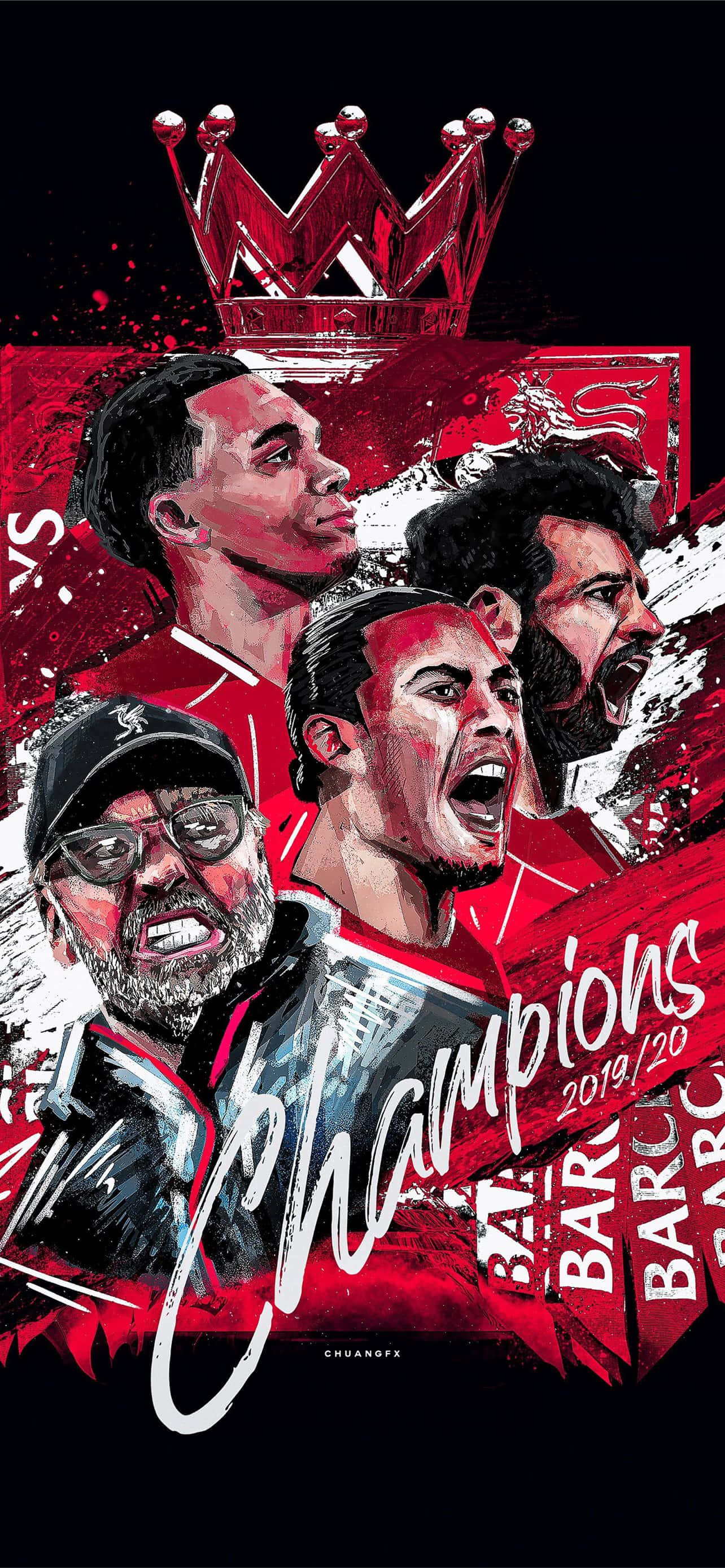 Liverpool FC, 2019/20 Champions League victory, vibrant red illustrated poster, 2K Phone Wallpaper