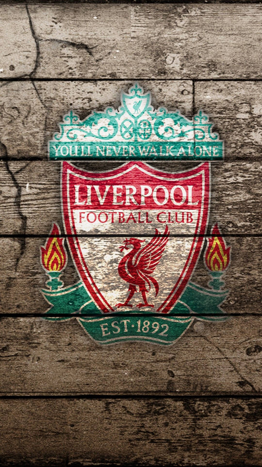 Liverpool FC, red green and white, weathered wooden planks, Full HD Phone Wallpaper