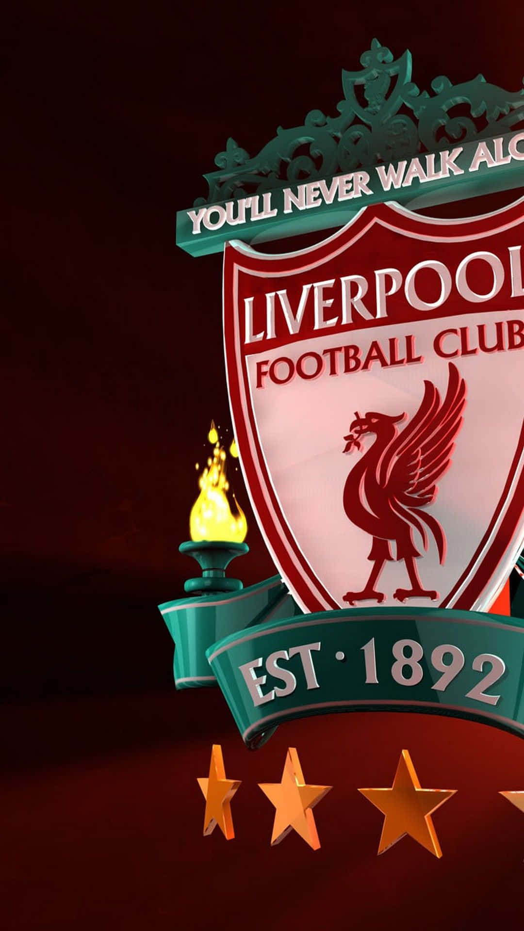 Liverpool FC crest, flaming torch, golden stars, Full HD Phone Wallpaper
