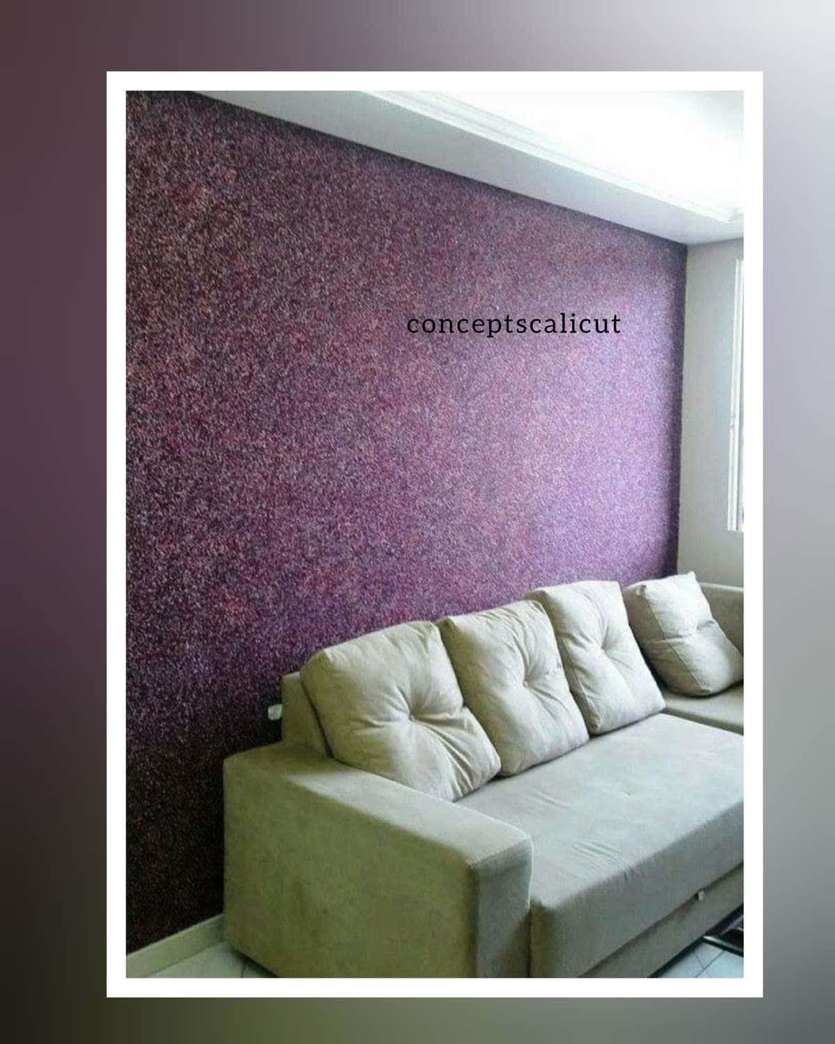 beige sofa, textured purple wall, modern living room, HD Phone Wallpaper