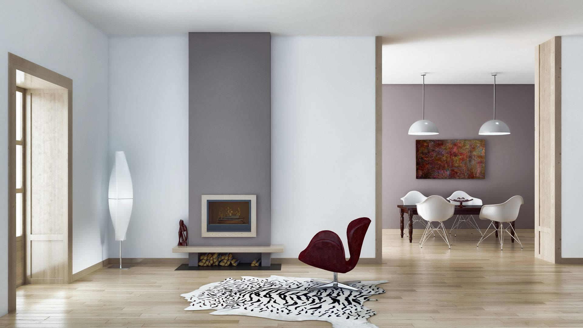 black swivel chair, red chair, zebra rug, Full HD Desktop Wallpaper
