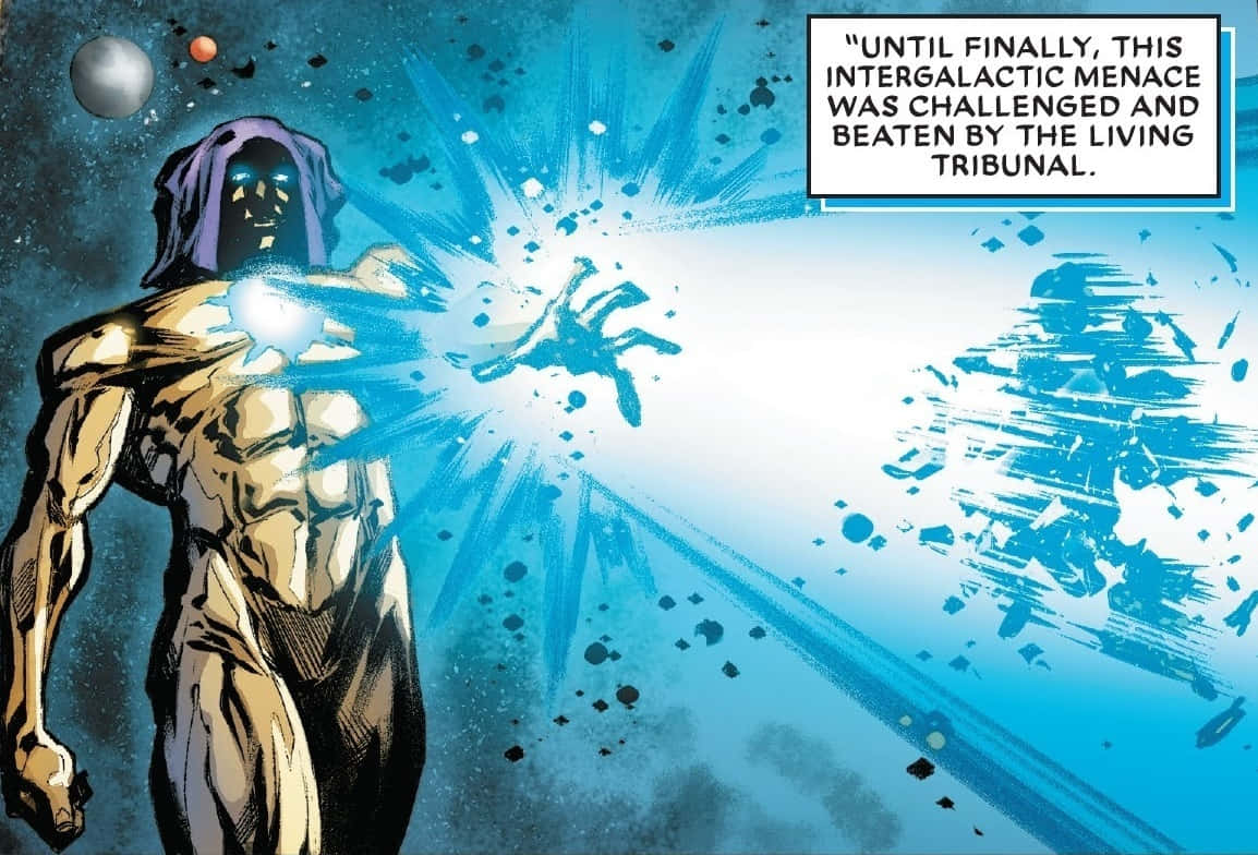 Living Tribunal, golden armored cosmic hero, purple hood, SD Desktop Wallpaper