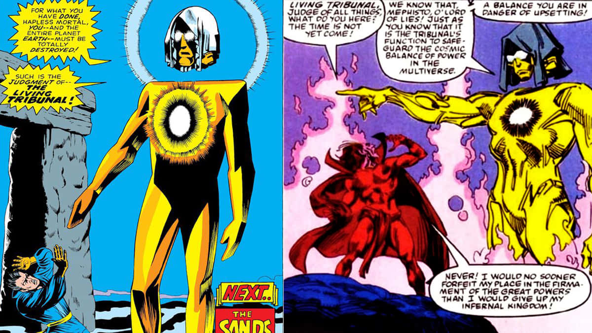 Living Tribunal, yellow and black robes, cowering figure, SD Desktop Wallpaper