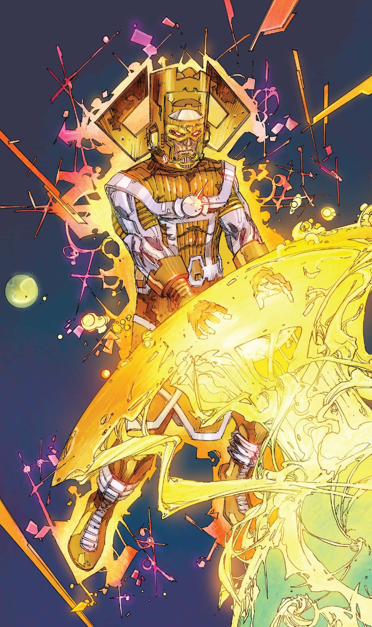 Living Tribunal, golden armored cosmic entity, vibrant explosion of abstract light and color, Full HD Phone Wallpaper
