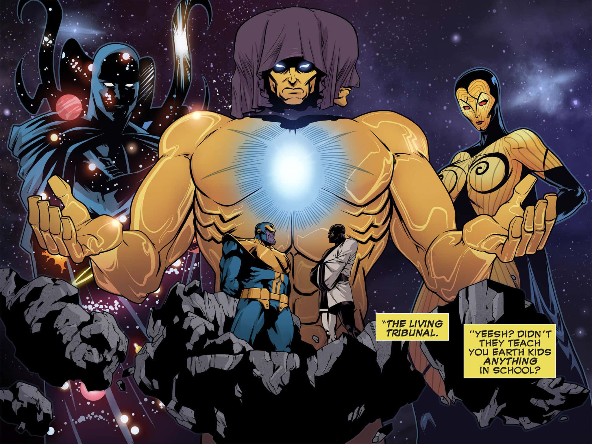 Living Tribunal, cosmic comic panel, glowing with power, Full HD Desktop Wallpaper