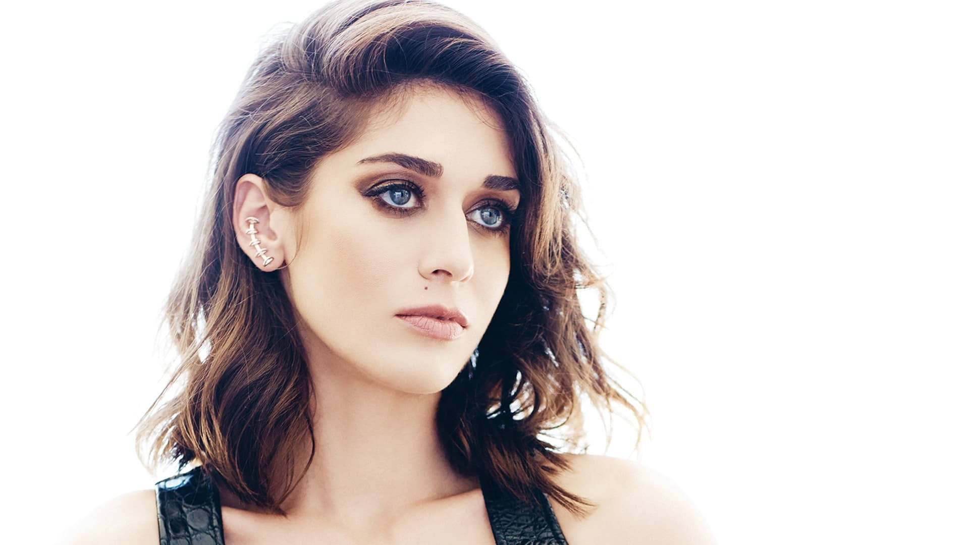 Lizzy Caplan, black sleeveless top, blue eyes, Full HD Desktop Wallpaper