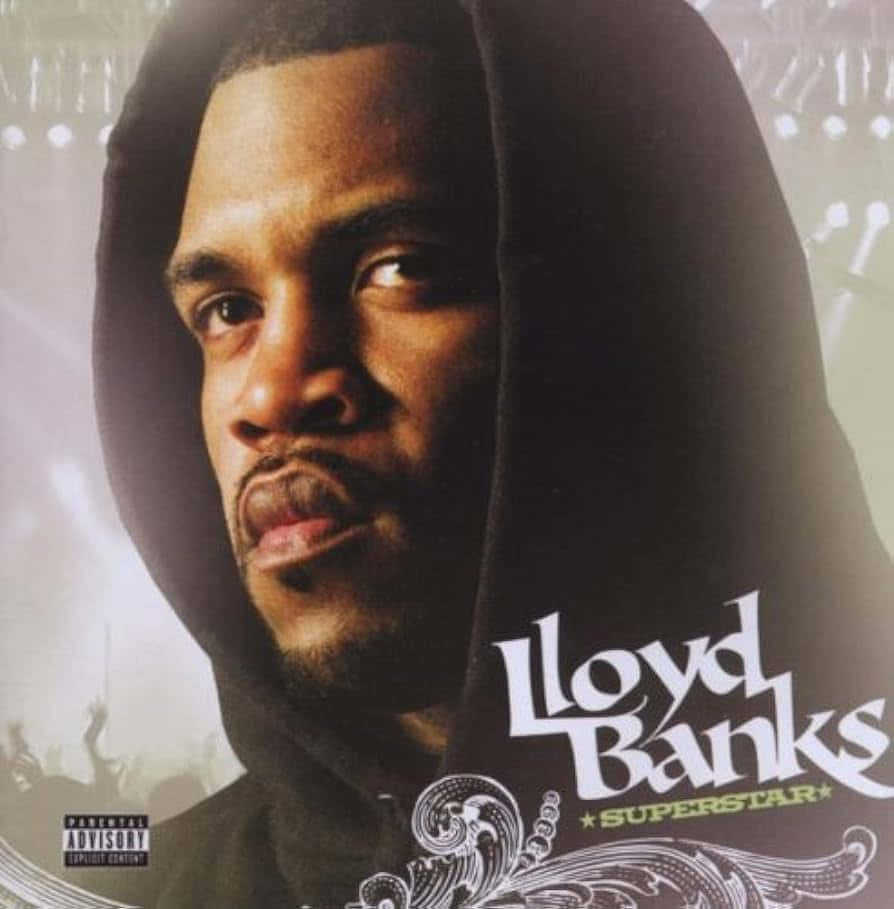 Lloyd Banks, black hoodie, glowing stage backdrop, SD Phone Wallpaper