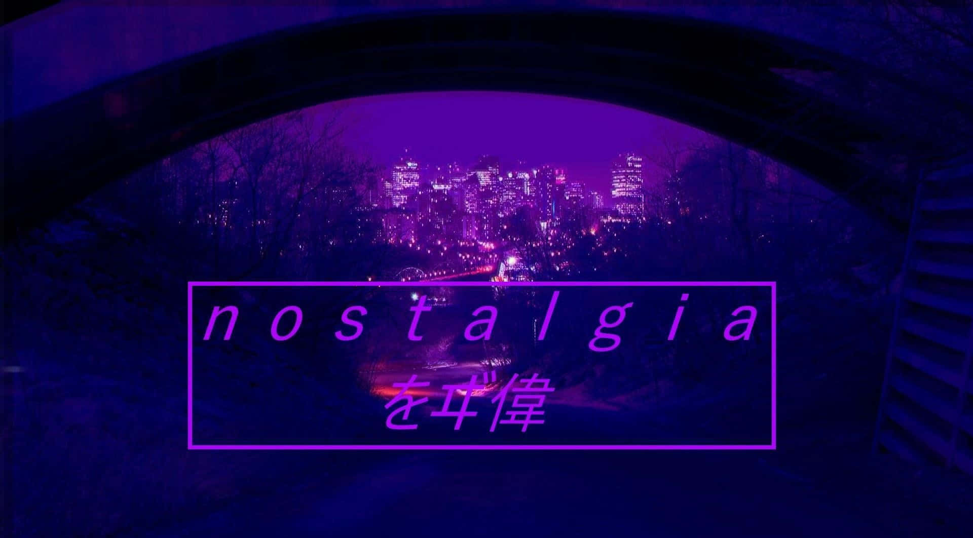 purple-hued cityscape, dark archway, glowing neon text, Full HD Desktop Wallpaper