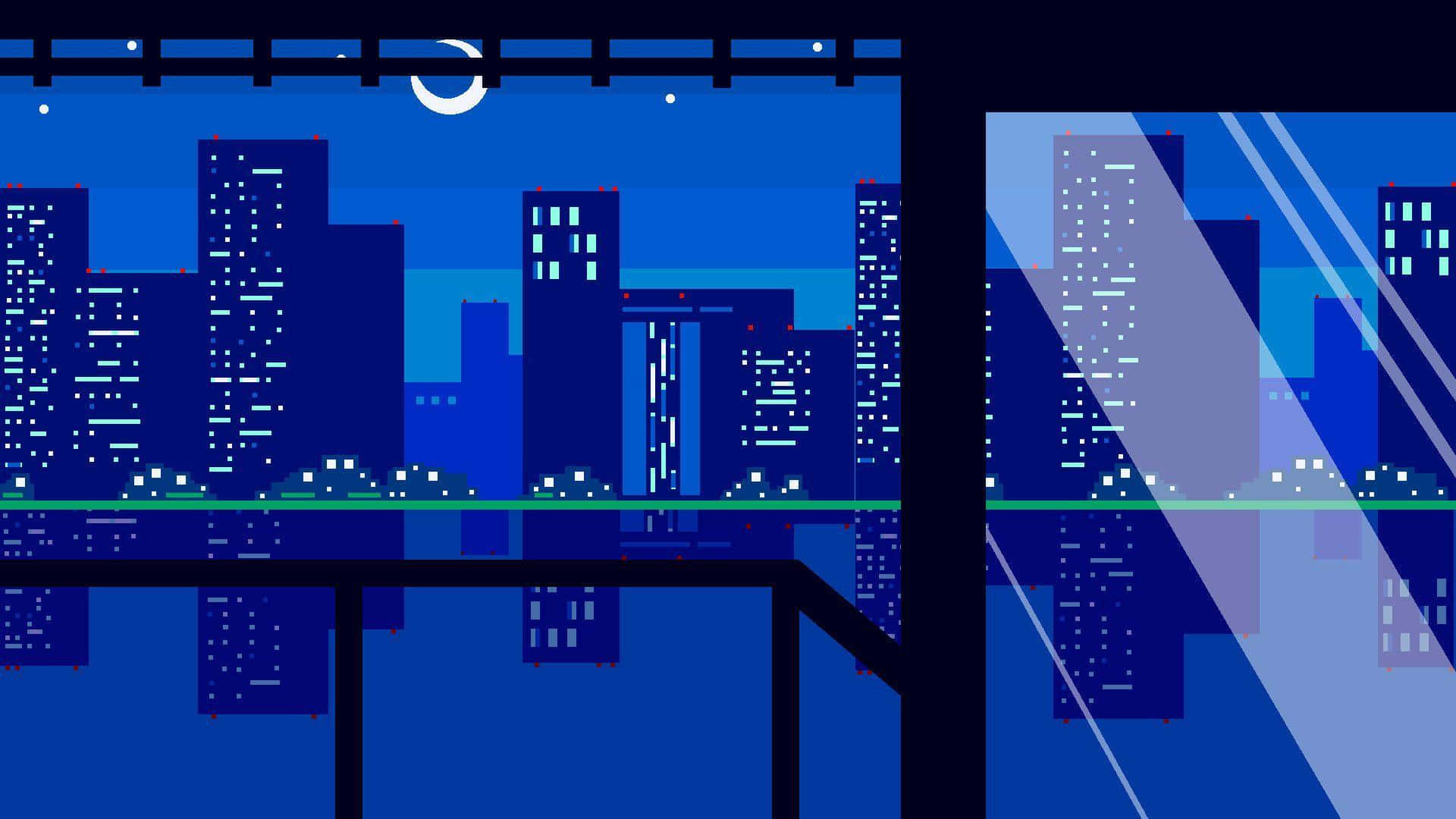 Lo-Fi Aesthetic, pixel-art cityscape, night, Full HD Desktop Wallpaper