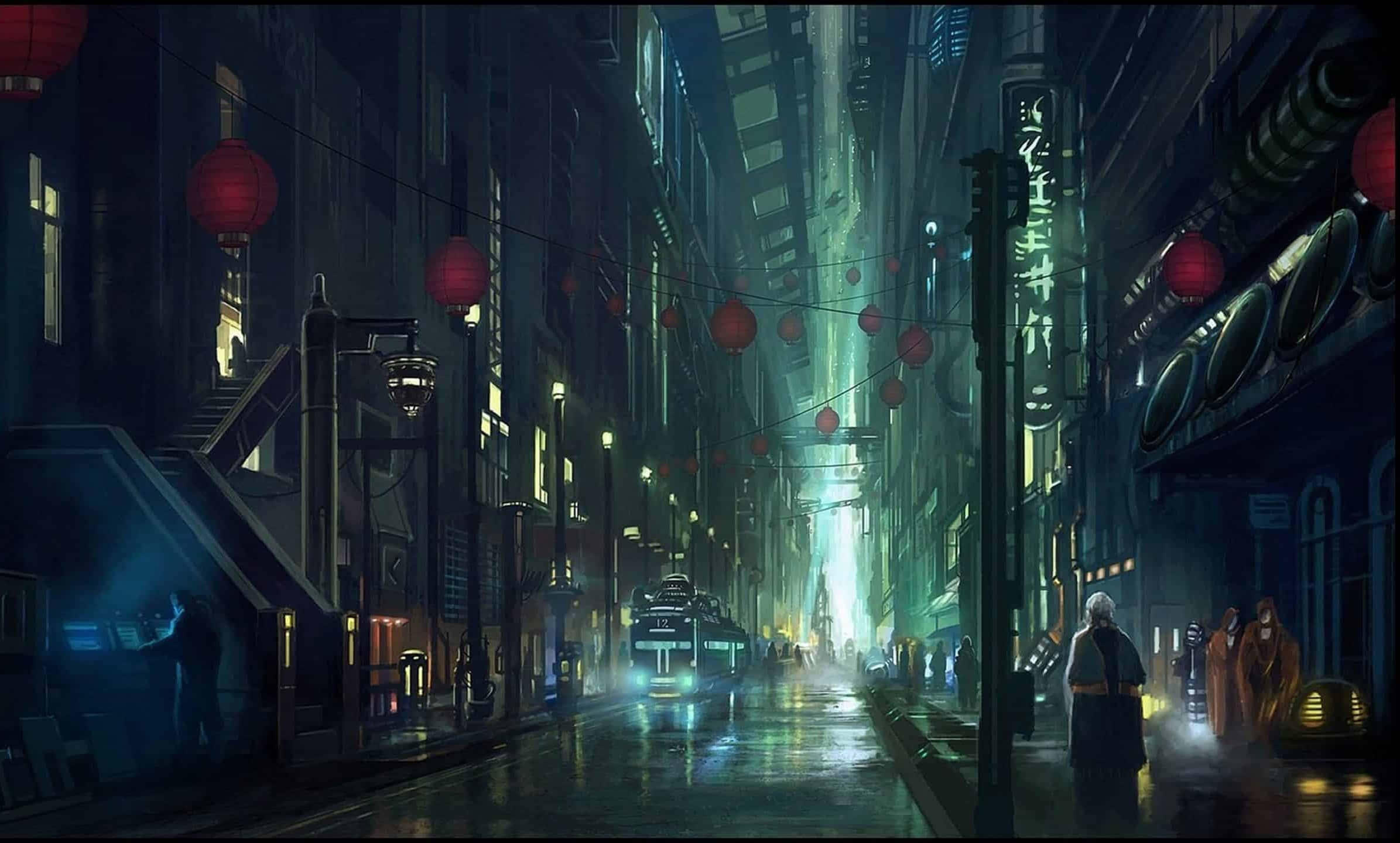 Lo Fi Aesthetic, cyberpunk alleyway, neon-lit, Full HD Desktop Wallpaper