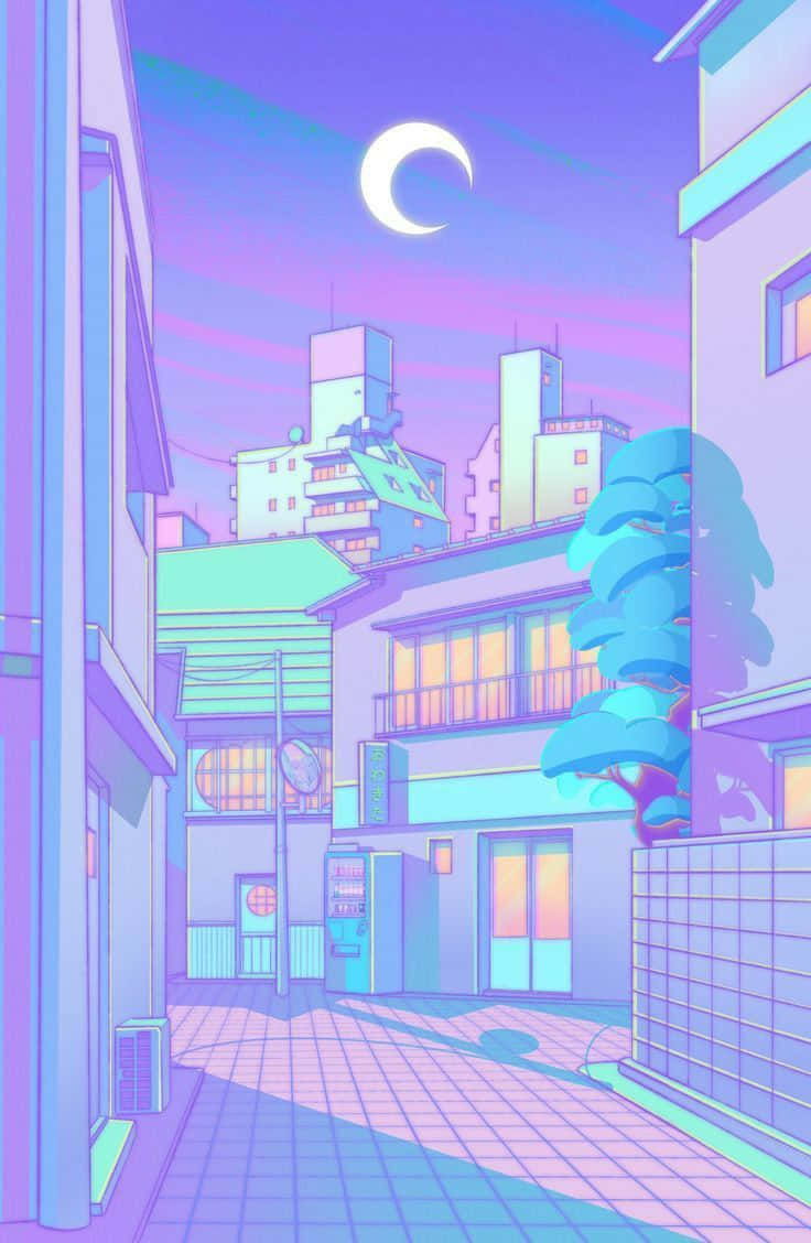 Lo-Fi Aesthetic, neon-drenched anime alleyway, twilight, SD Phone Wallpaper
