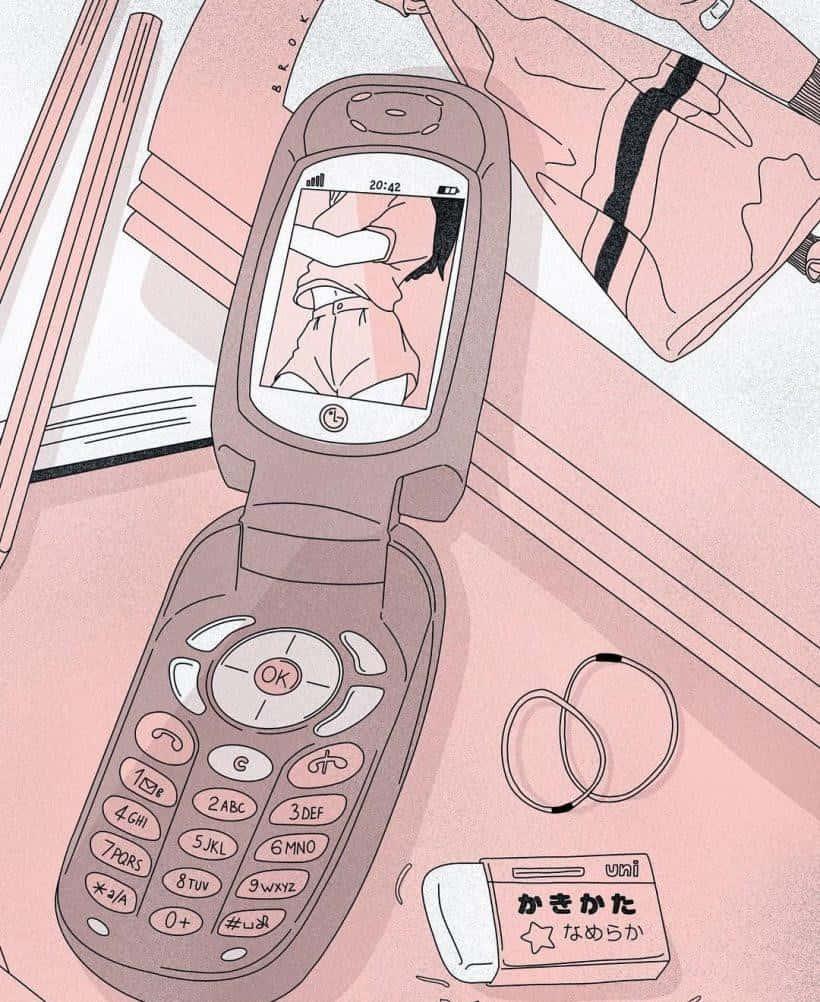 pink flip phone, selfie of a person in a hoodie, desk, SD Phone Wallpaper