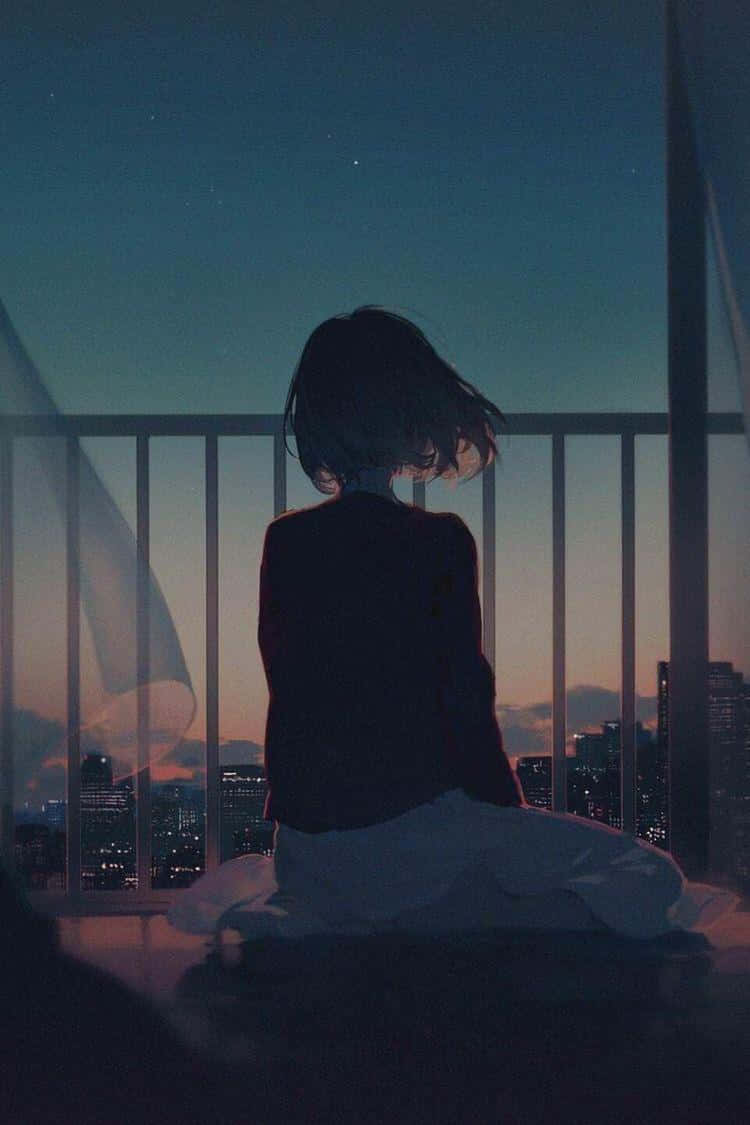 lo fi aesthetic, rooftop balcony, twilight, SD Phone Wallpaper