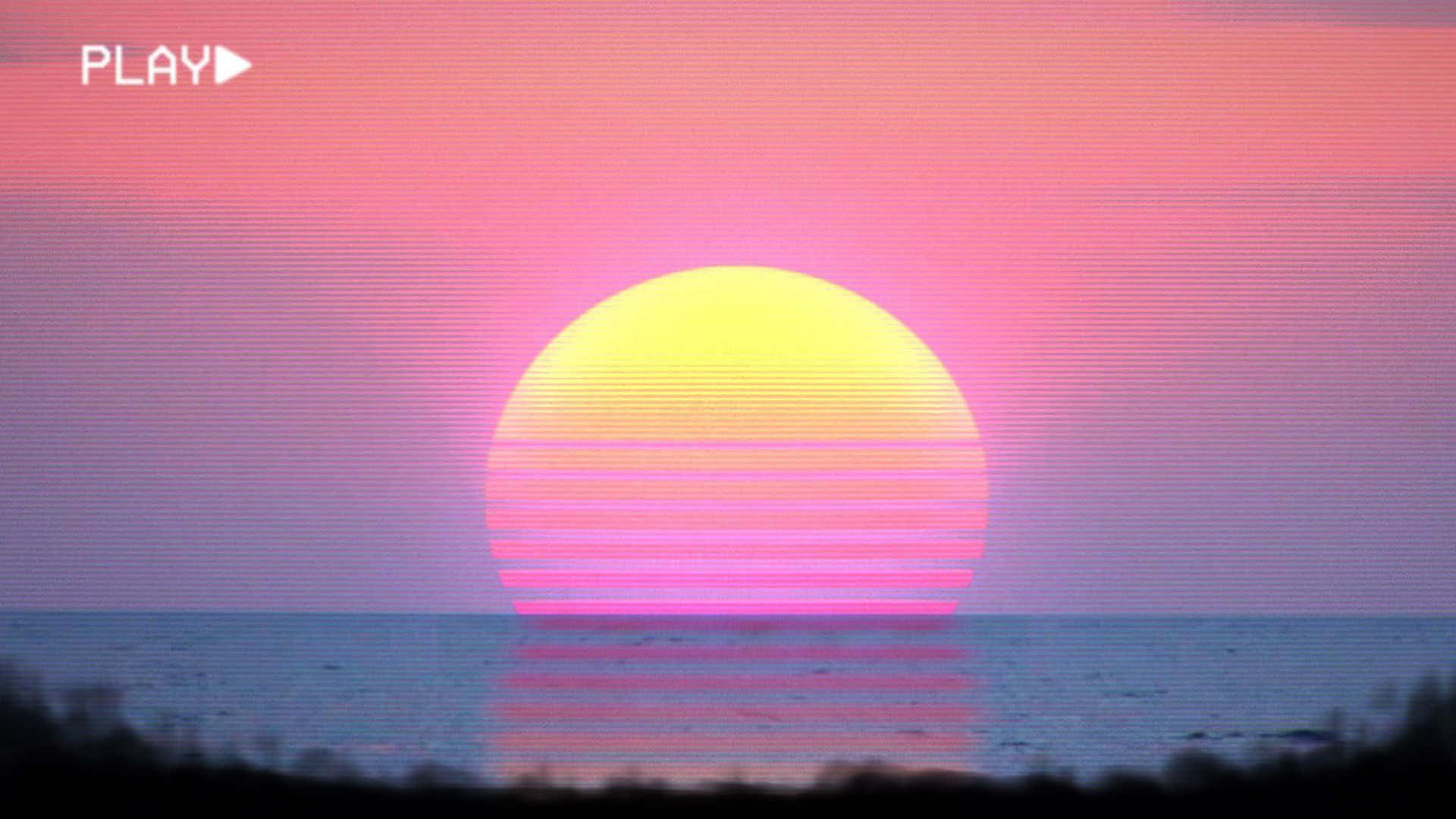 Lo Fi Aesthetic, retro sunset, pixelated yellow sun, Full HD Desktop Wallpaper