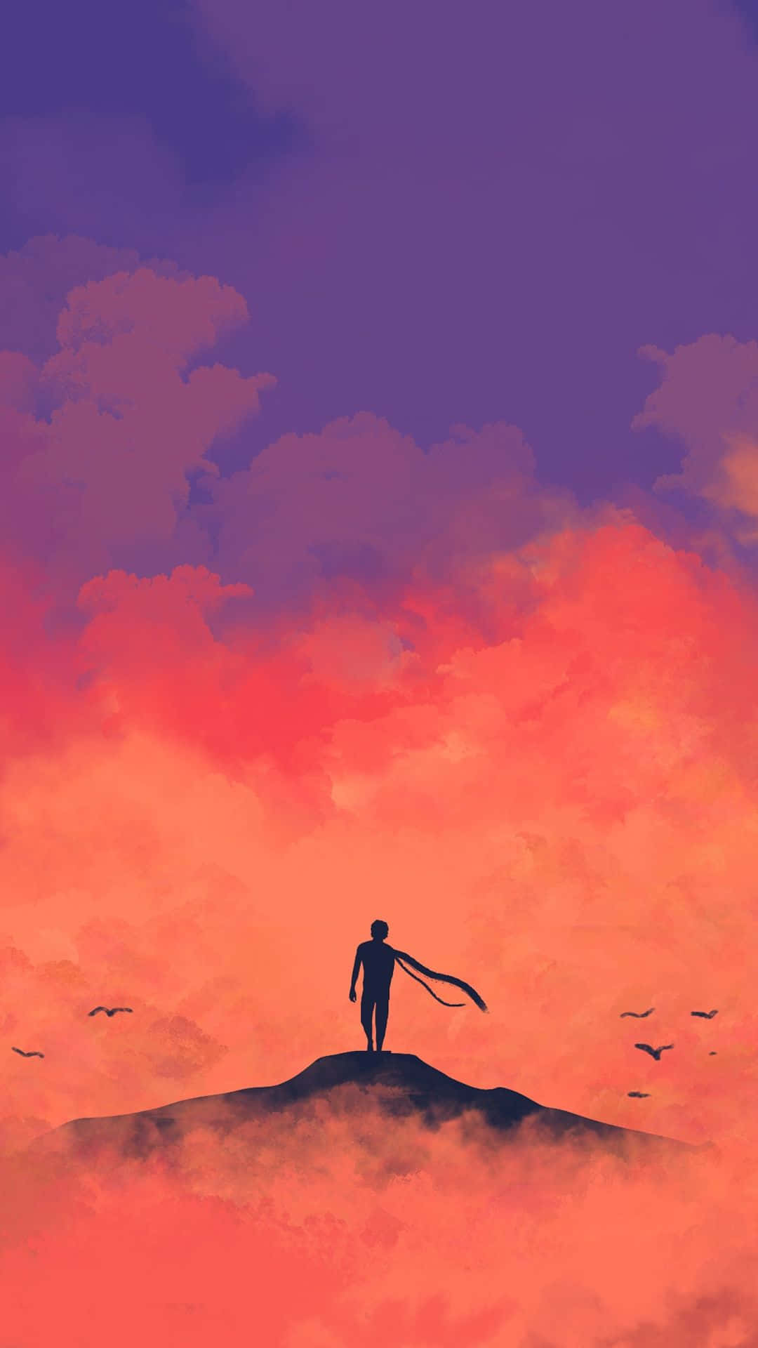 Lo Fi Aesthetic, evening cityscape, misty mountain peak, Full HD Phone Wallpaper