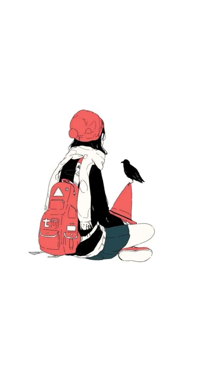 Lo Fi Art, red cap, backpack, HD Phone Wallpaper