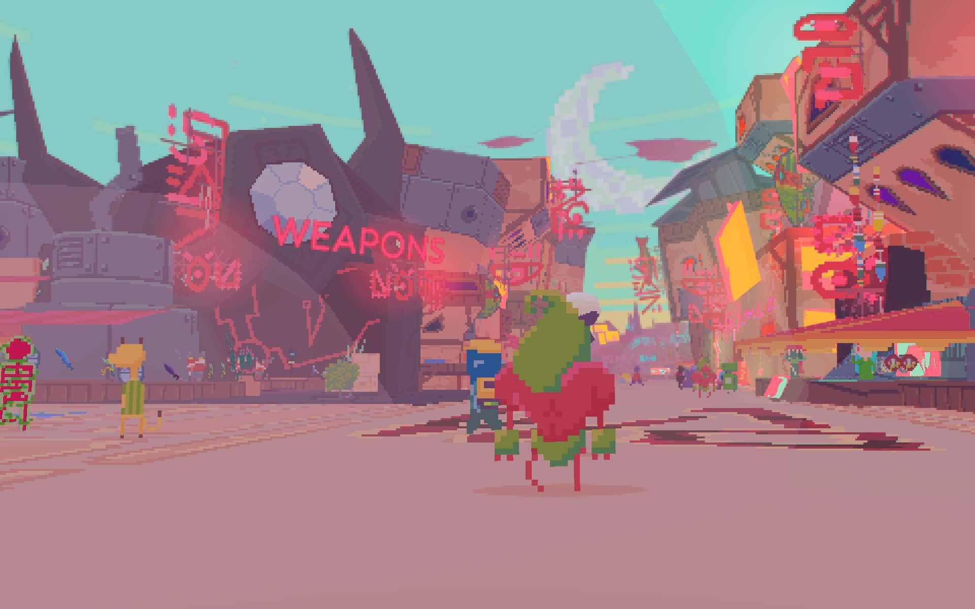Lo Fi Art, neon-drenched, alien marketplace, Full HD Desktop Wallpaper