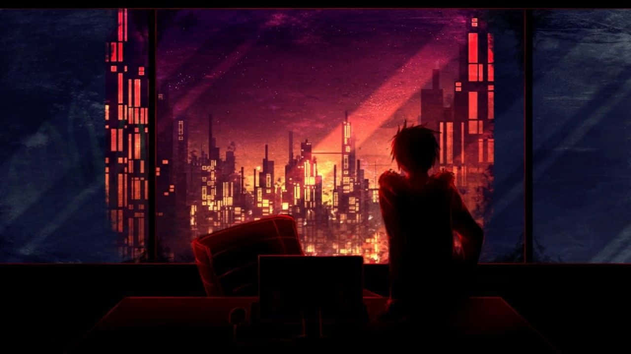 Sunset, City, Lo Fi Art, HD Desktop Wallpaper