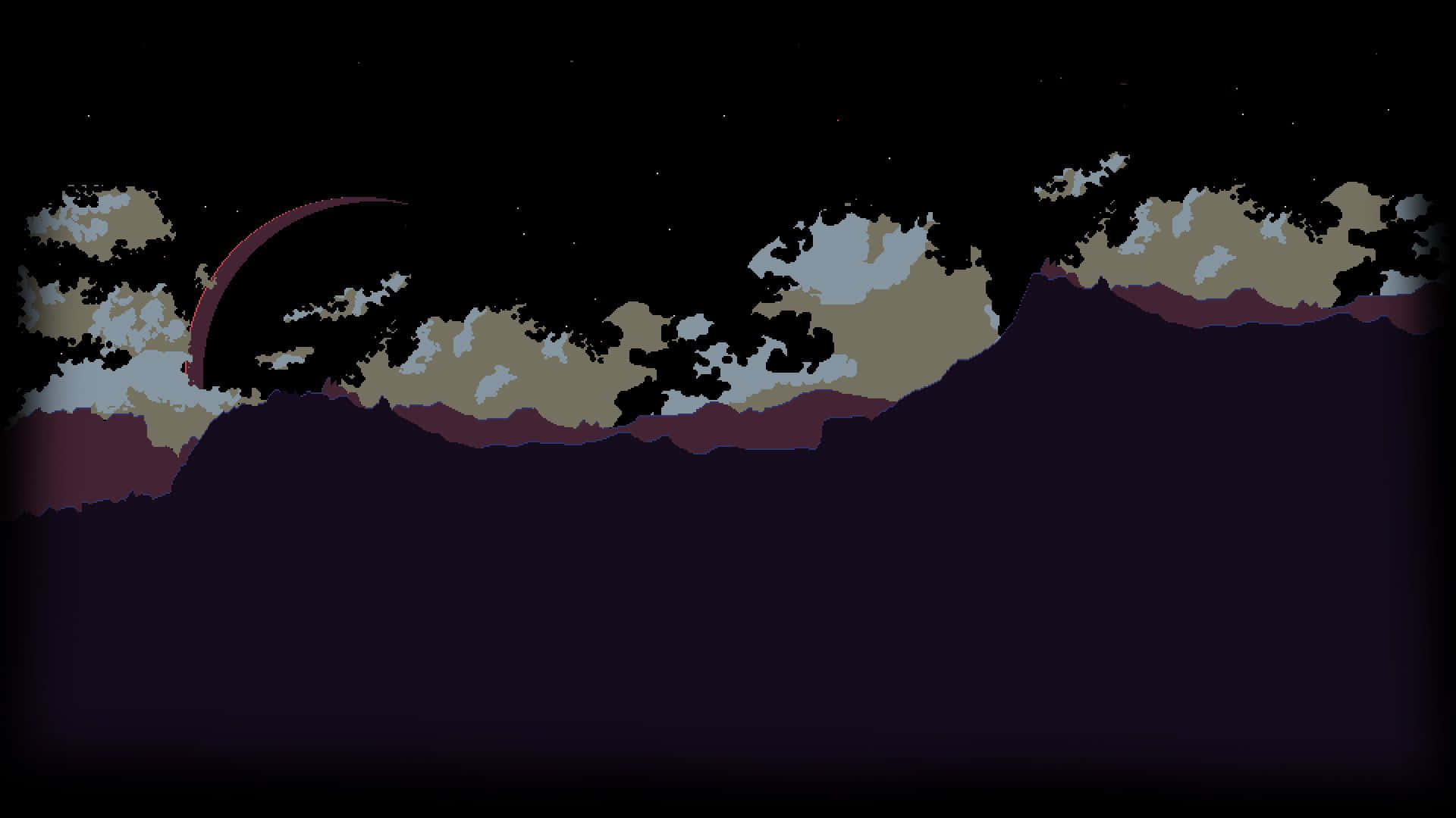 crescent moon, stylized clouds, dark purple mountain range, Full HD Desktop Wallpaper