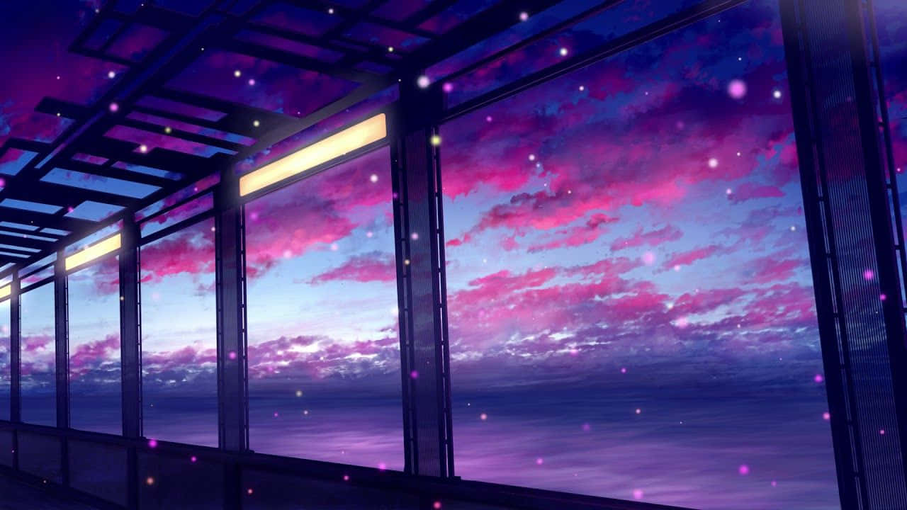 Lo Fi Art, purple twilight, futuristic glass corridor, HD Desktop Wallpaper