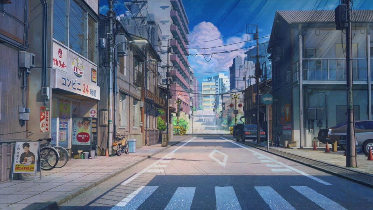 Lo Fi Art, Japanese street, bright sunlight, HD Desktop Wallpaper