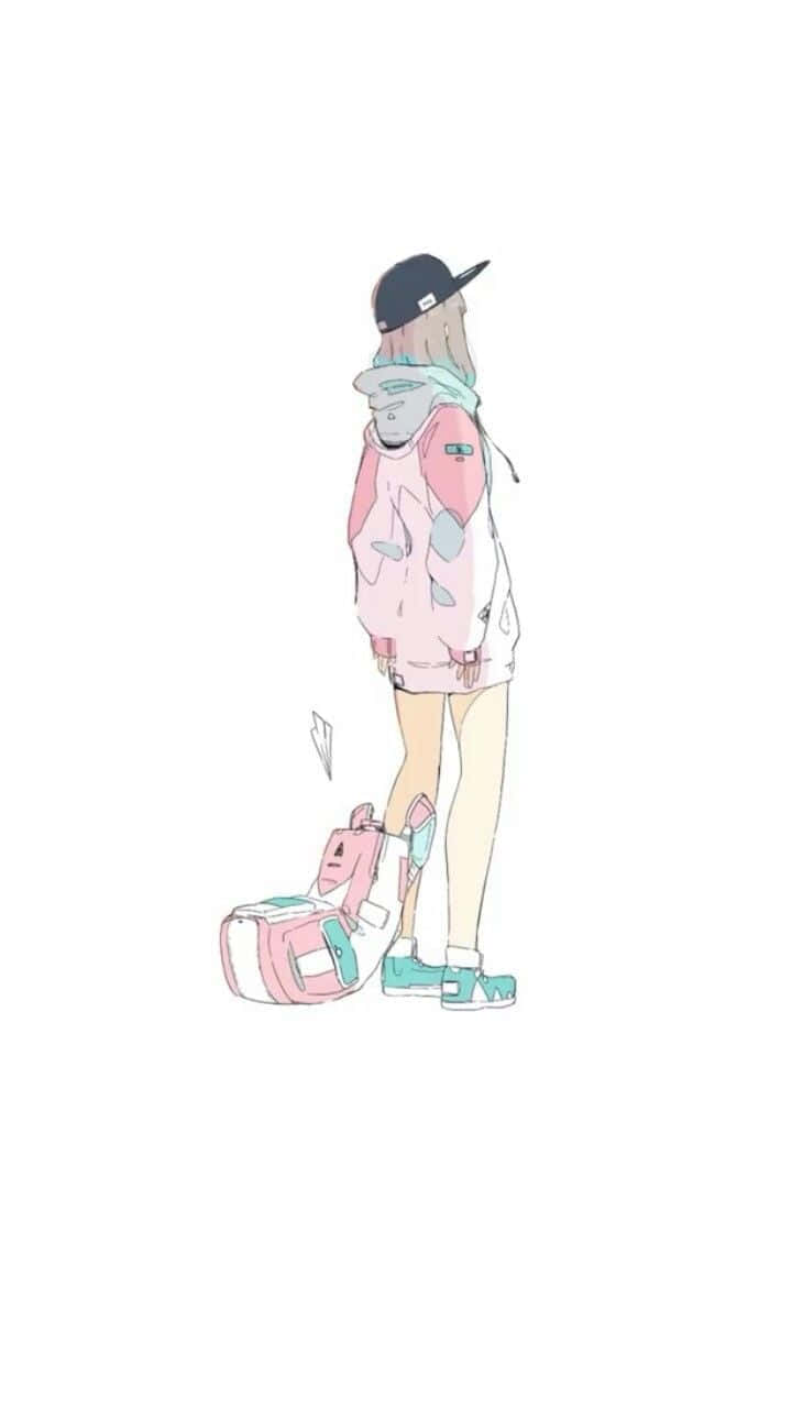 pink hoodie, cap, backpack, HD Phone Wallpaper