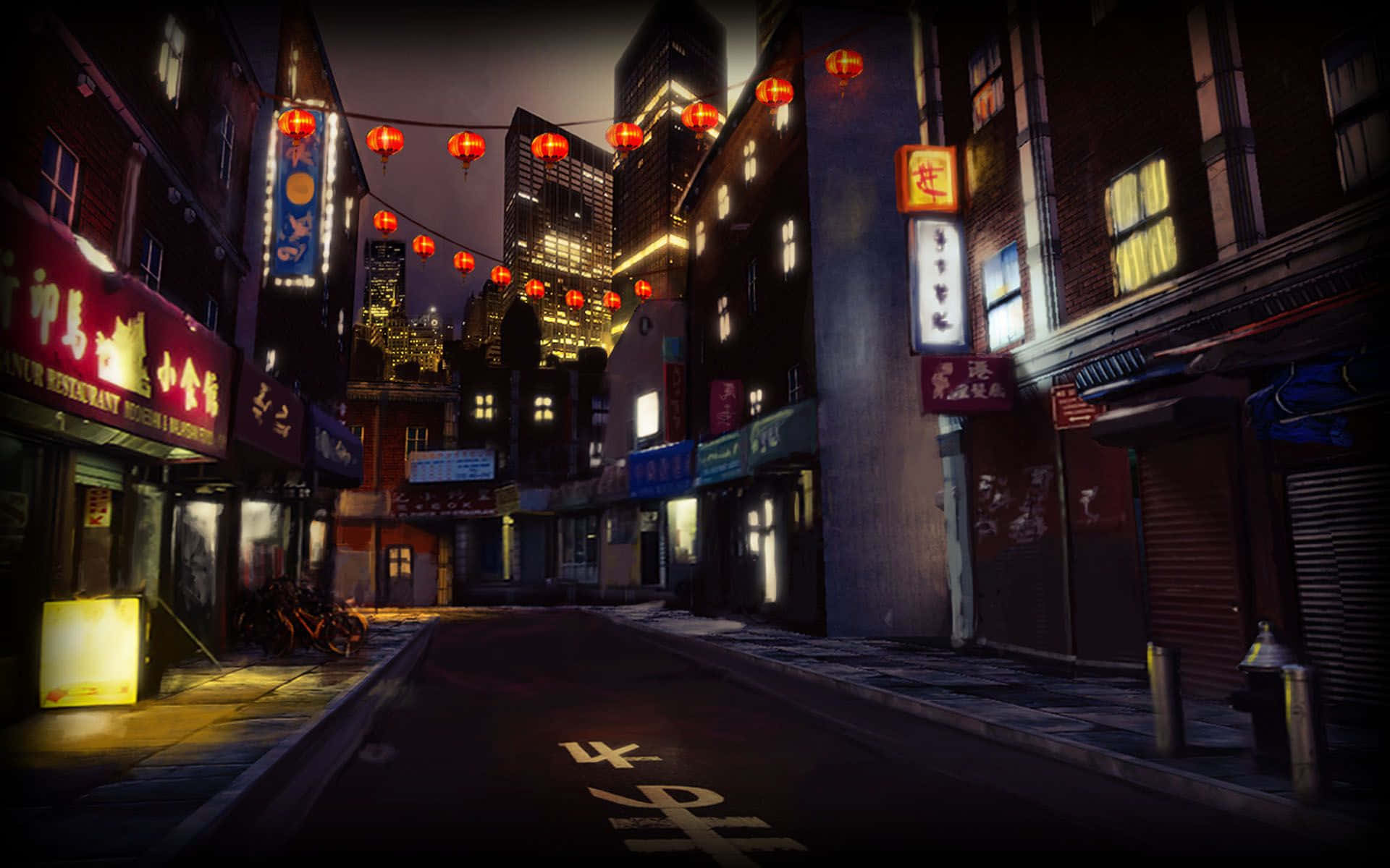 Lo Fi Art, red lanterns, neon signs, Full HD Desktop Wallpaper