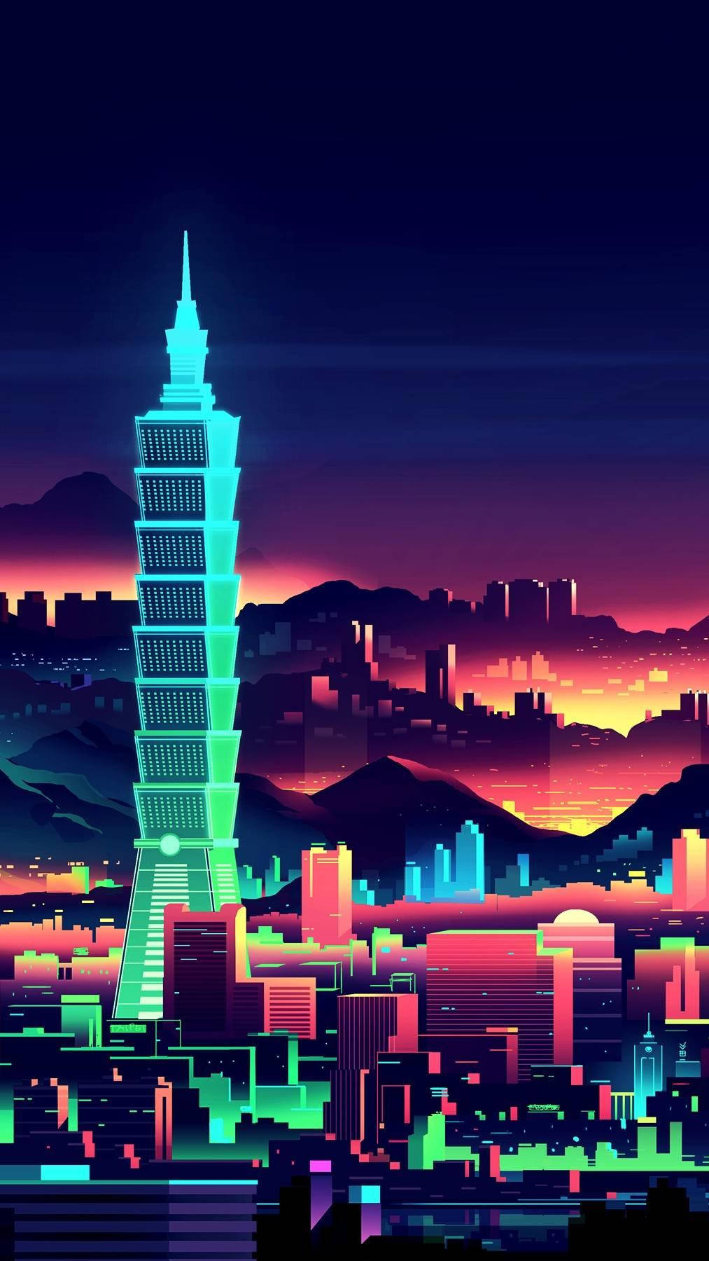 Lo Fi iPhone, neon-drenched cyberpunk cityscape, dusk, HD Phone Wallpaper