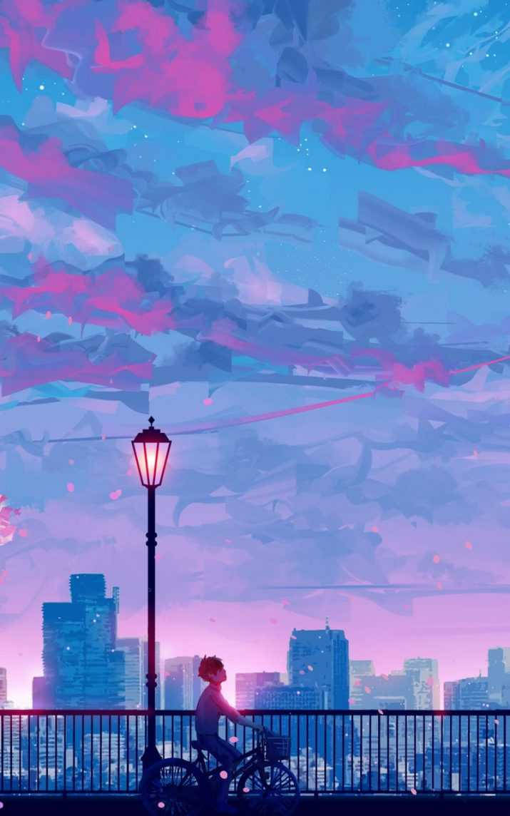 iPhone 7, glowing streetlamp, bridge, SD Phone Wallpaper